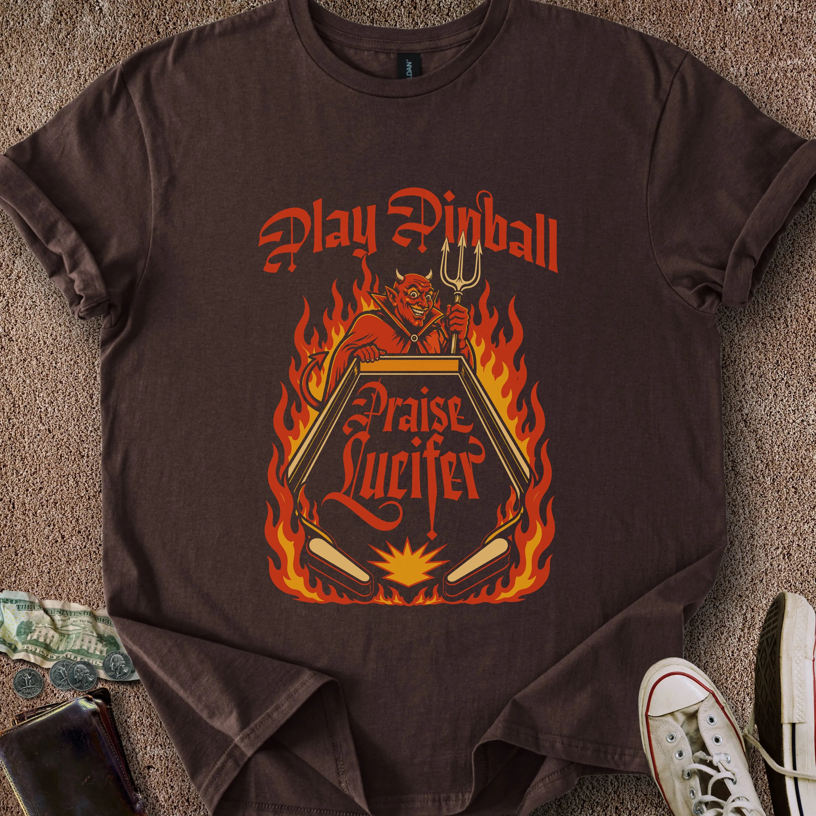 Printify T-Shirt Dark Chocolate / S Praise Lucifer T-Shirt