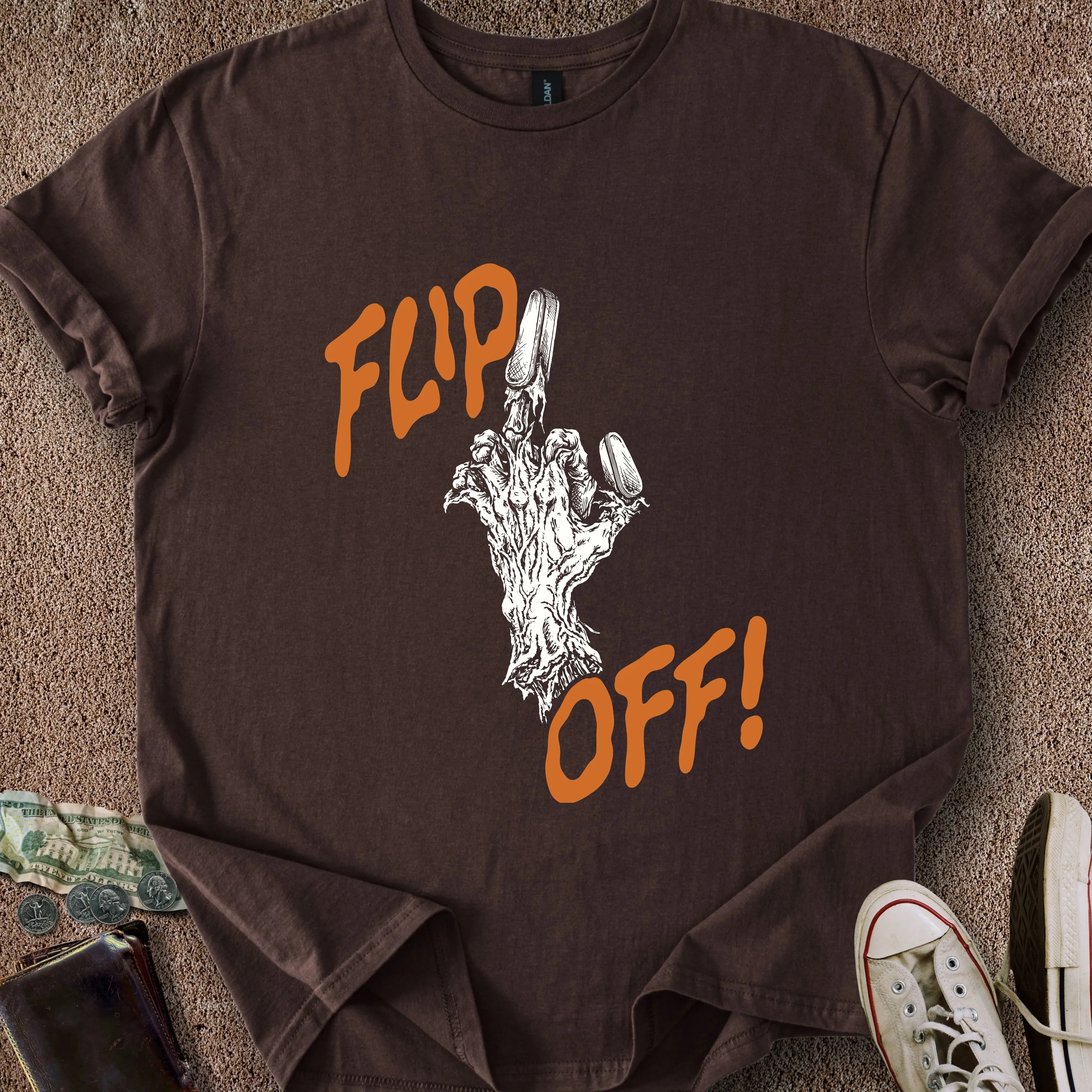 Printify T-Shirt Dark Chocolate / S Flip Off T-Shirt