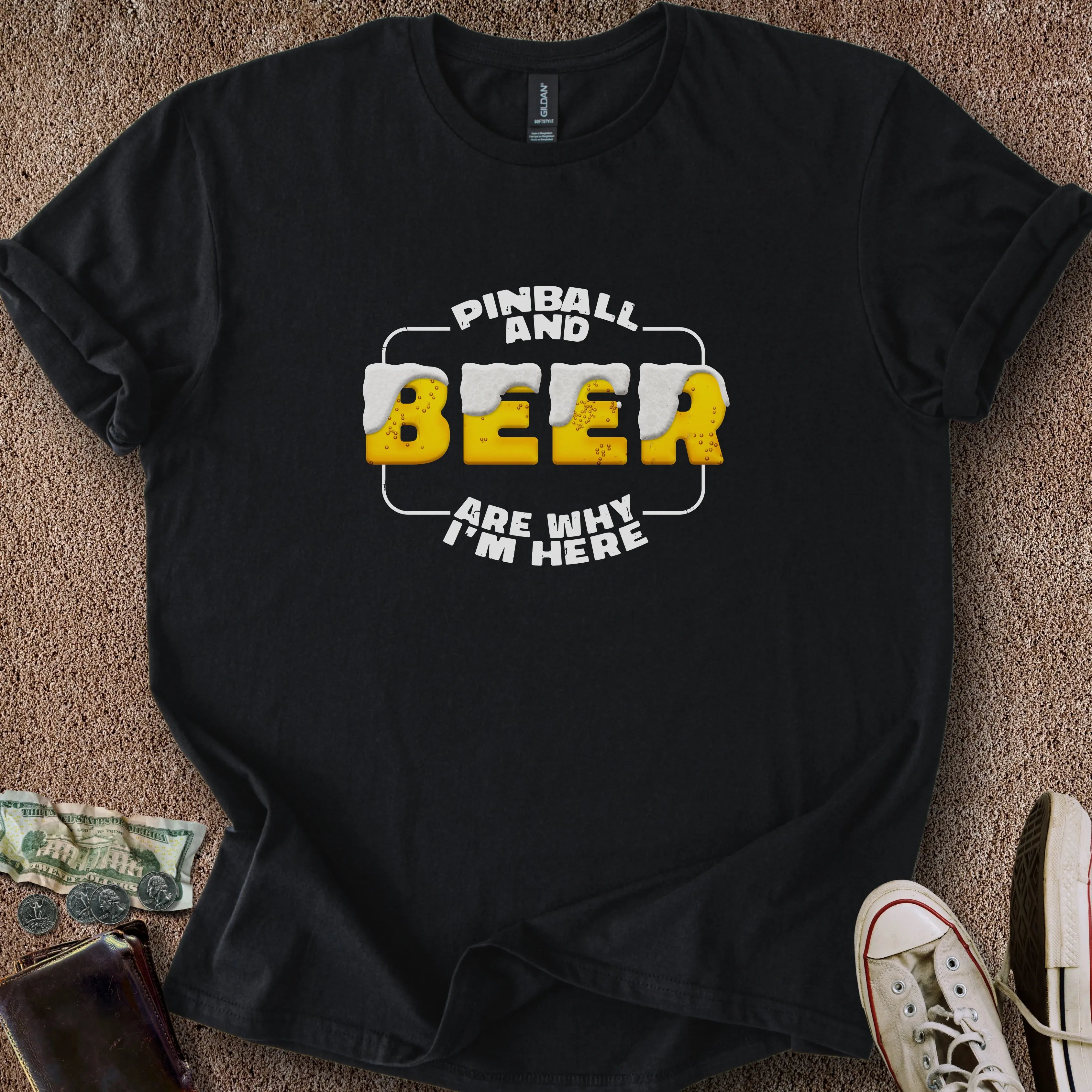 Printify T-Shirt Black / S Pinball & Beer T-Shirt