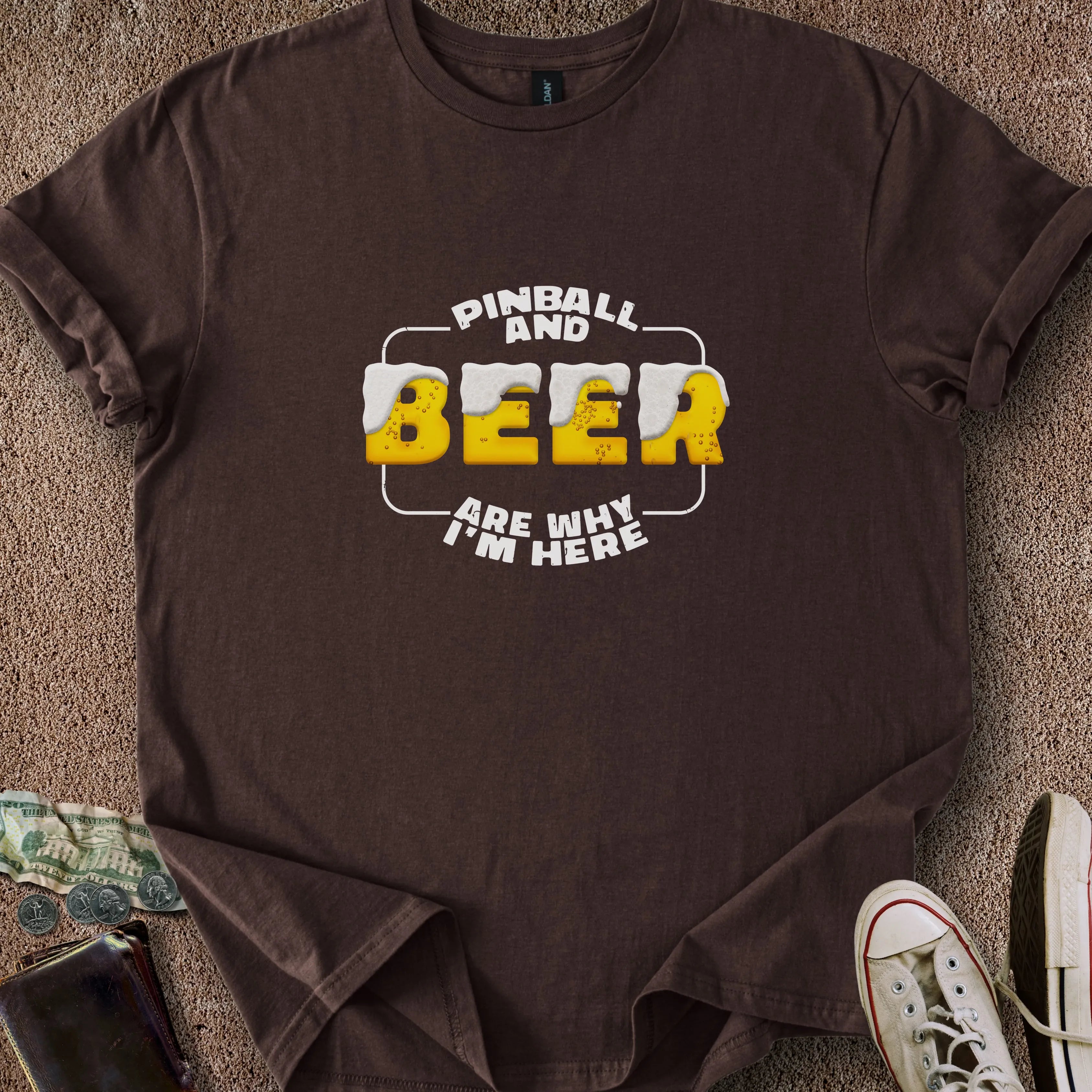 Printify T-Shirt Dark Chocolate / S Pinball & Beer T-Shirt