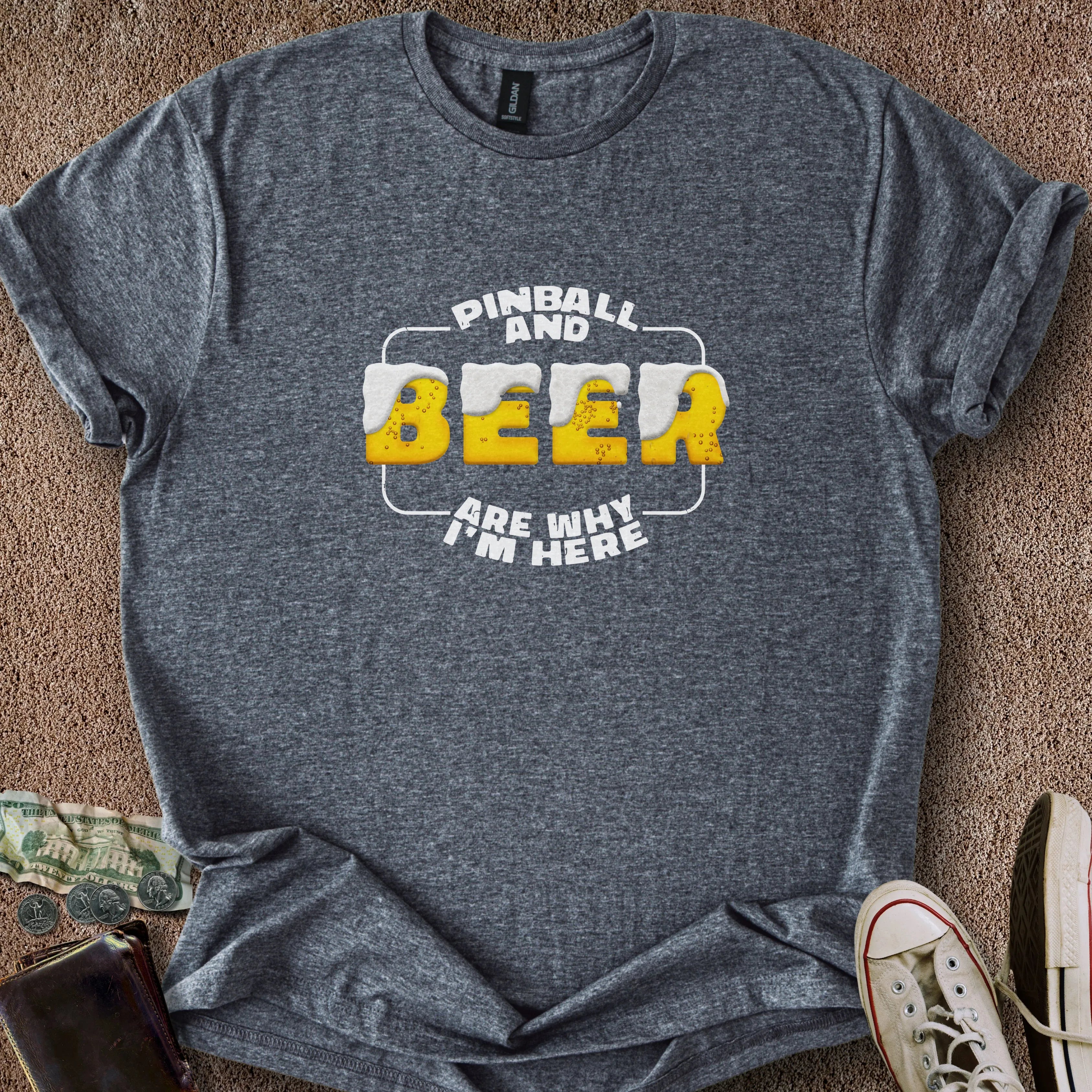 Printify T-Shirt Dark Heather / S Pinball & Beer T-Shirt
