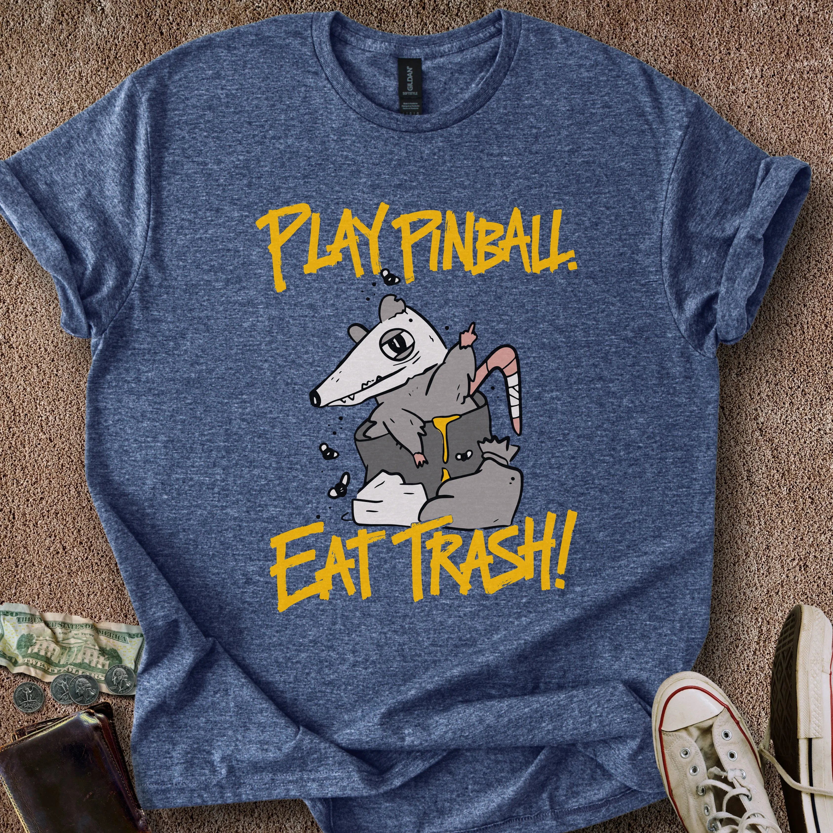 Printify T-Shirt Heather Navy / S Play Pinball Eat Trash T-Shirt
