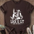 Printify T-Shirt Dark Chocolate / S Lock is Lit & So Am I T-Shirt