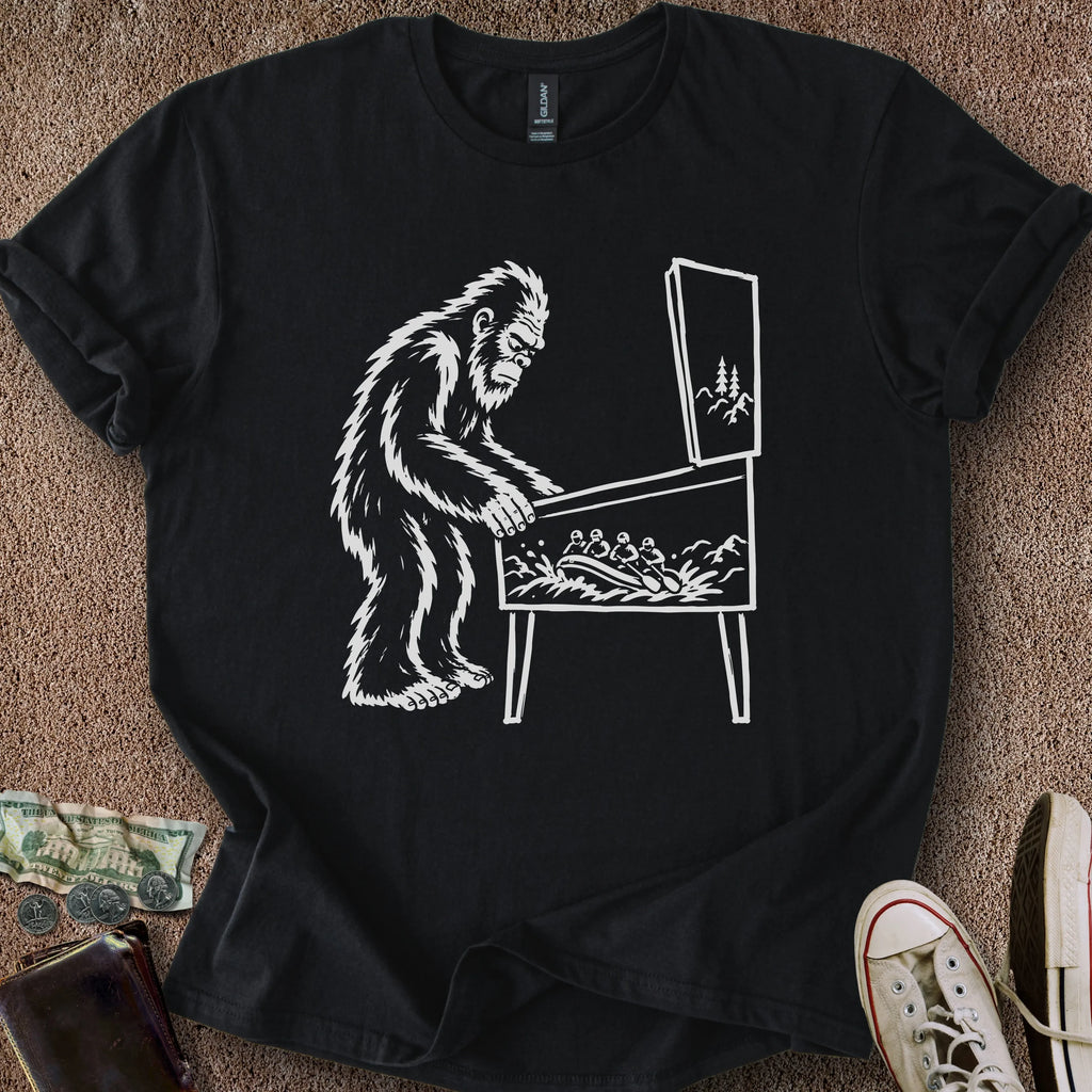 Printify T-Shirt Black / S 0182_bigfoot playing pinball T-Shirt