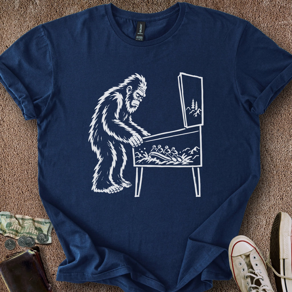 Printify T-Shirt Navy / S 0182_bigfoot playing pinball T-Shirt