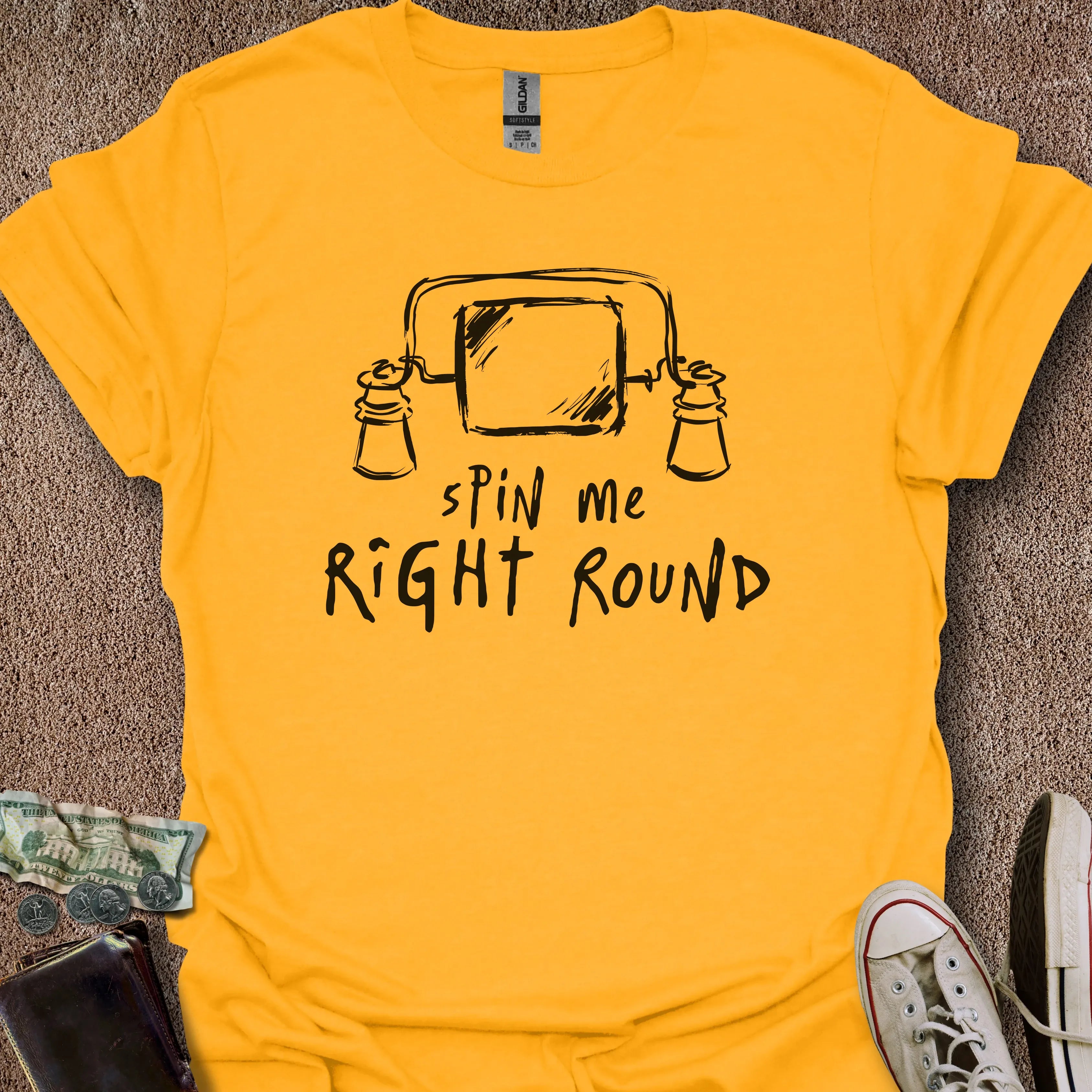 Printify T-Shirt Gold / S 0184_spin me right round T-Shirt