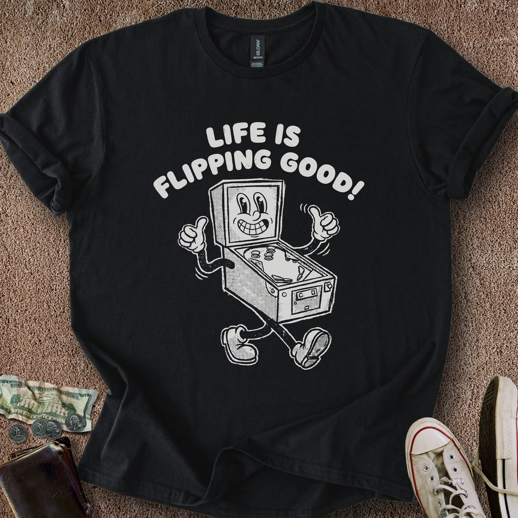 Printify T-Shirt Black / S 0186_life is flipping good T-Shirt
