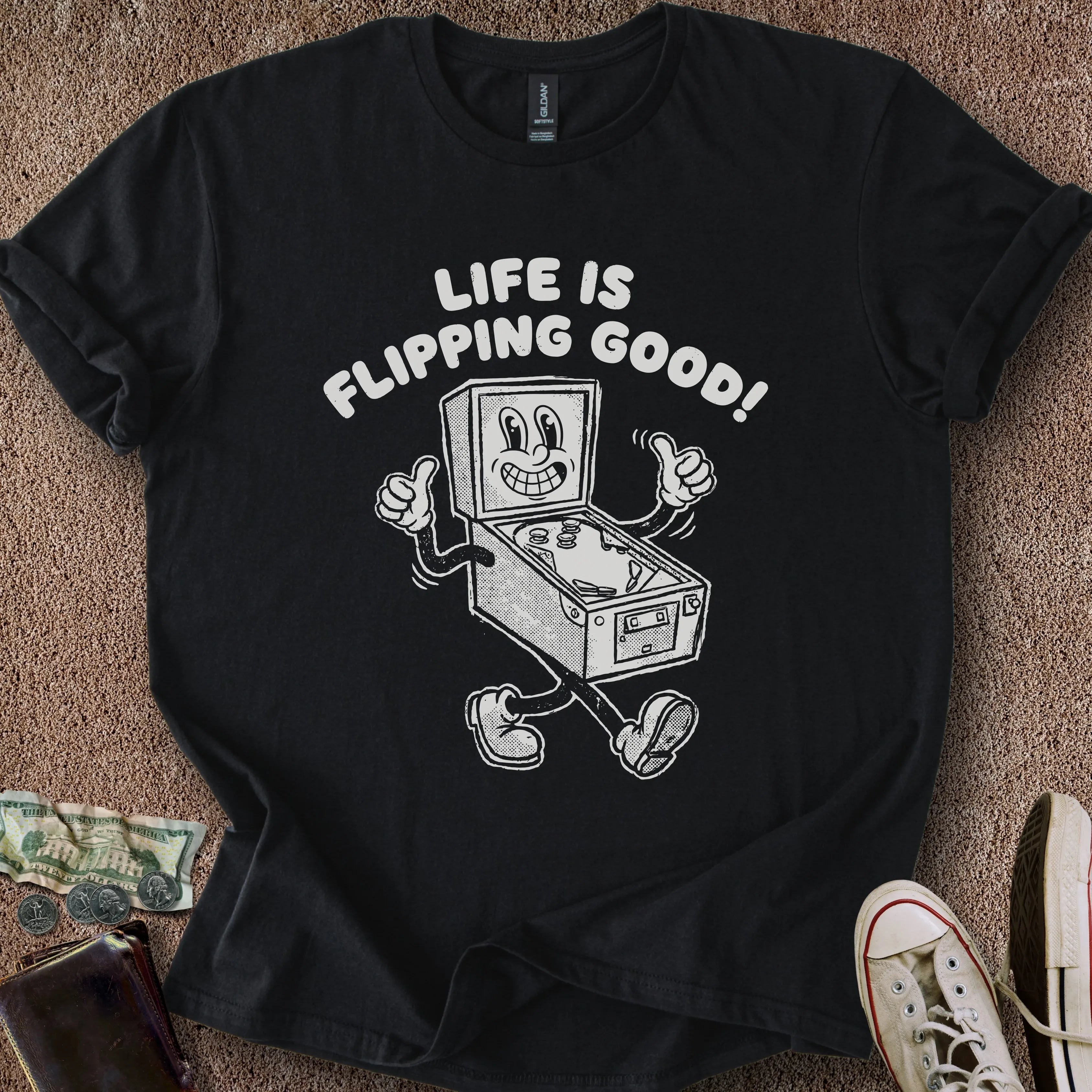 Printify T-Shirt Black / S 0186_life is flipping good T-Shirt