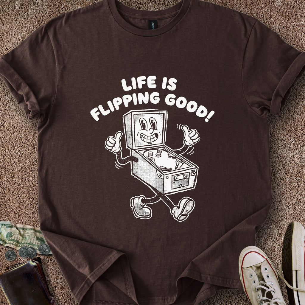 Printify T-Shirt Dark Chocolate / S 0186_life is flipping good T-Shirt