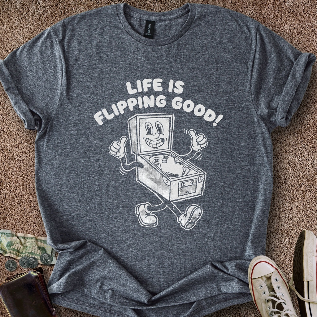 Printify T-Shirt Dark Heather / S 0186_life is flipping good T-Shirt