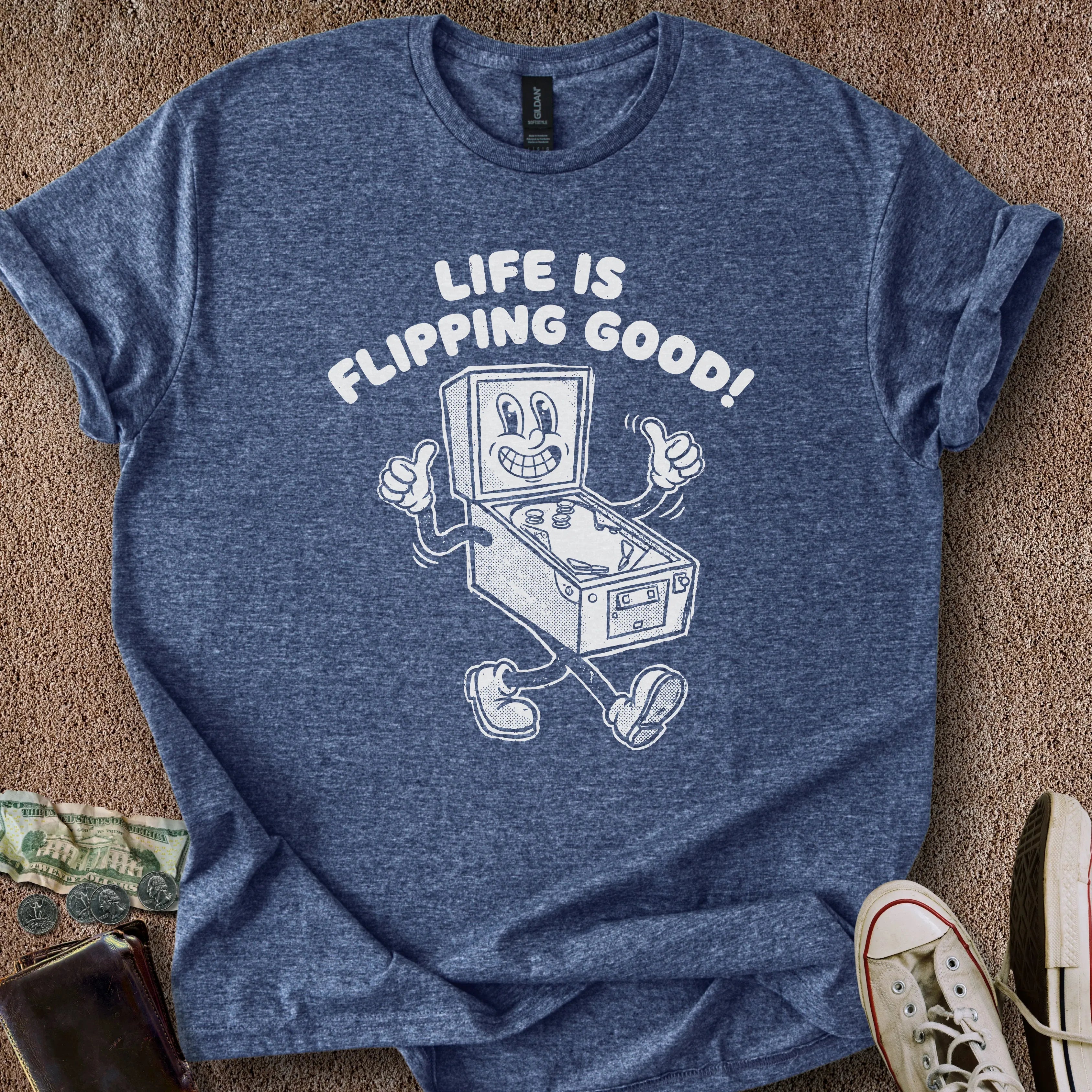 Printify T-Shirt Heather Navy / S 0186_life is flipping good T-Shirt
