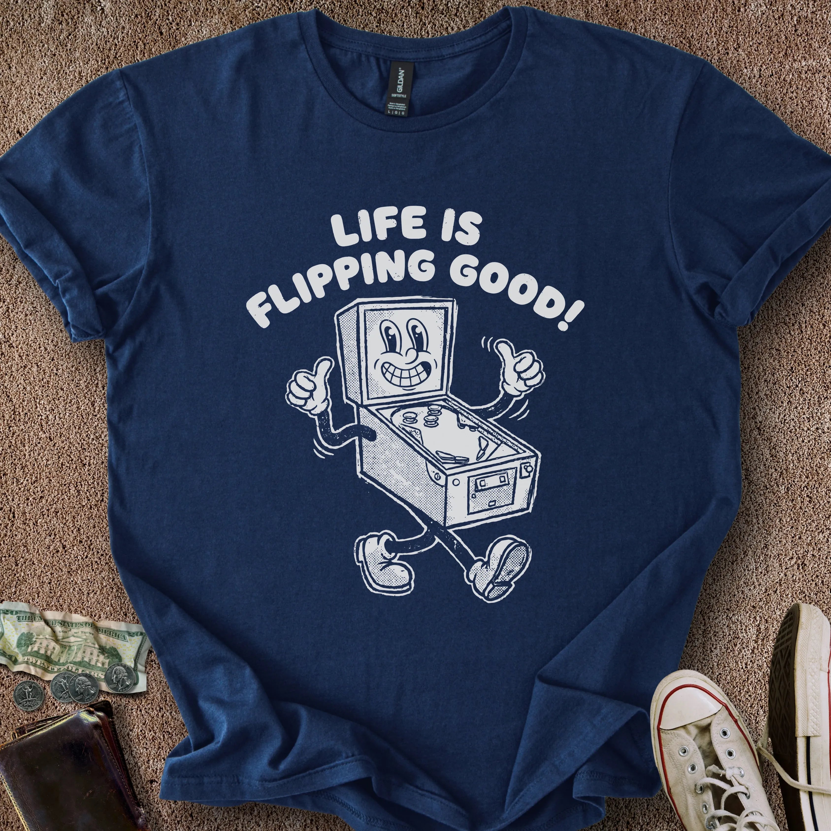 Printify T-Shirt Navy / S 0186_life is flipping good T-Shirt