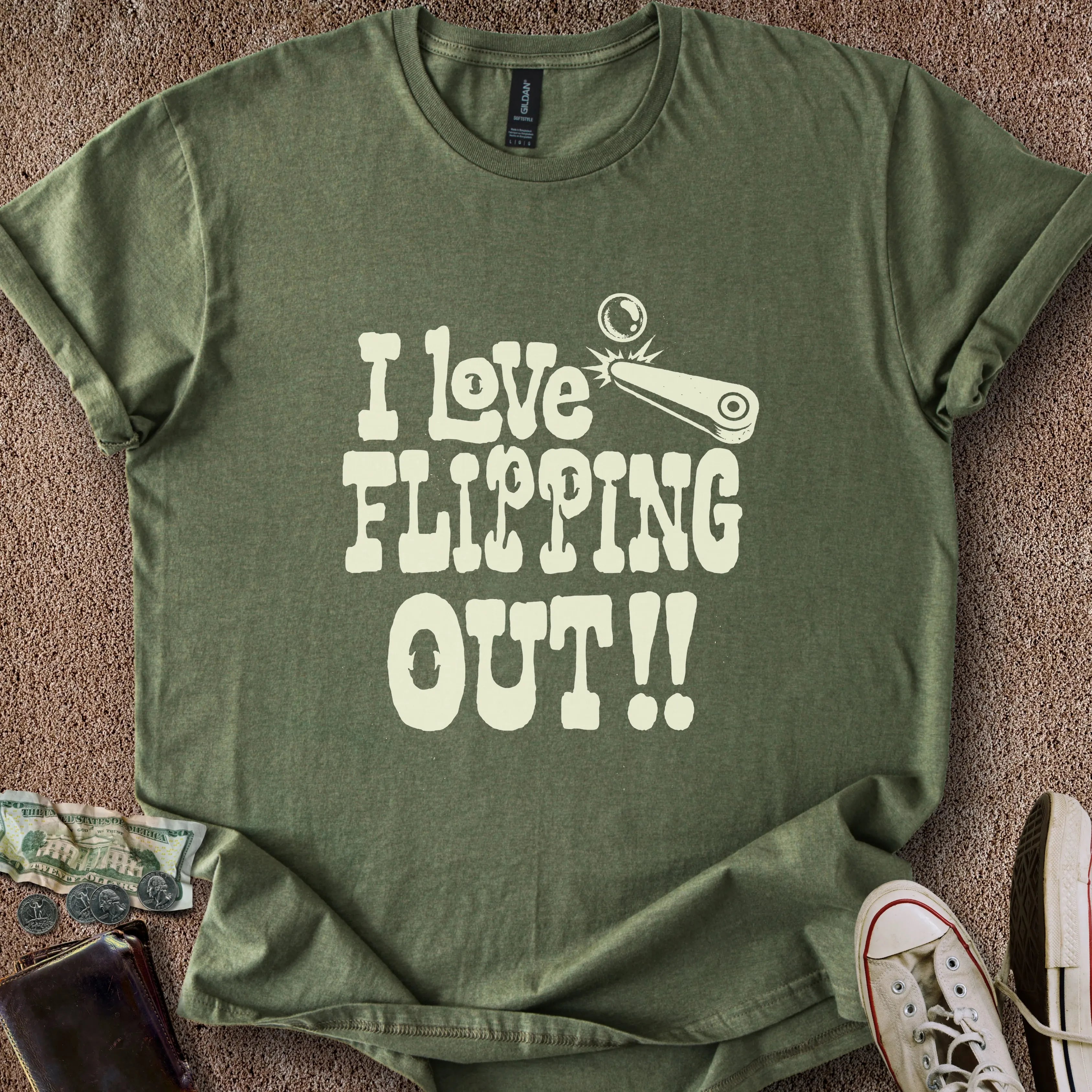 Printify T-Shirt Military Green / S 0187_i love flipping out T-Shirt