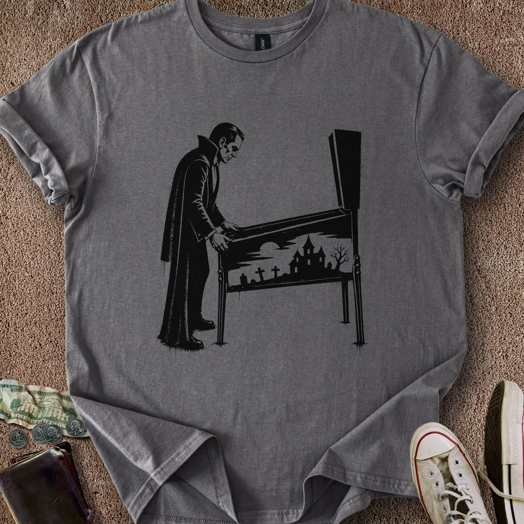 Printify T-Shirt Charcoal / S 0192_dracula playing pinball T-Shirt