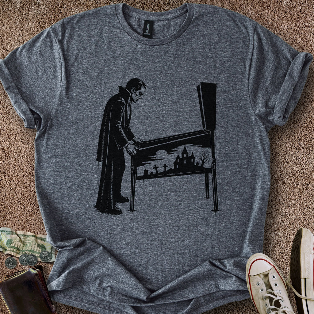 Printify T-Shirt Dark Heather / S 0192_dracula playing pinball T-Shirt