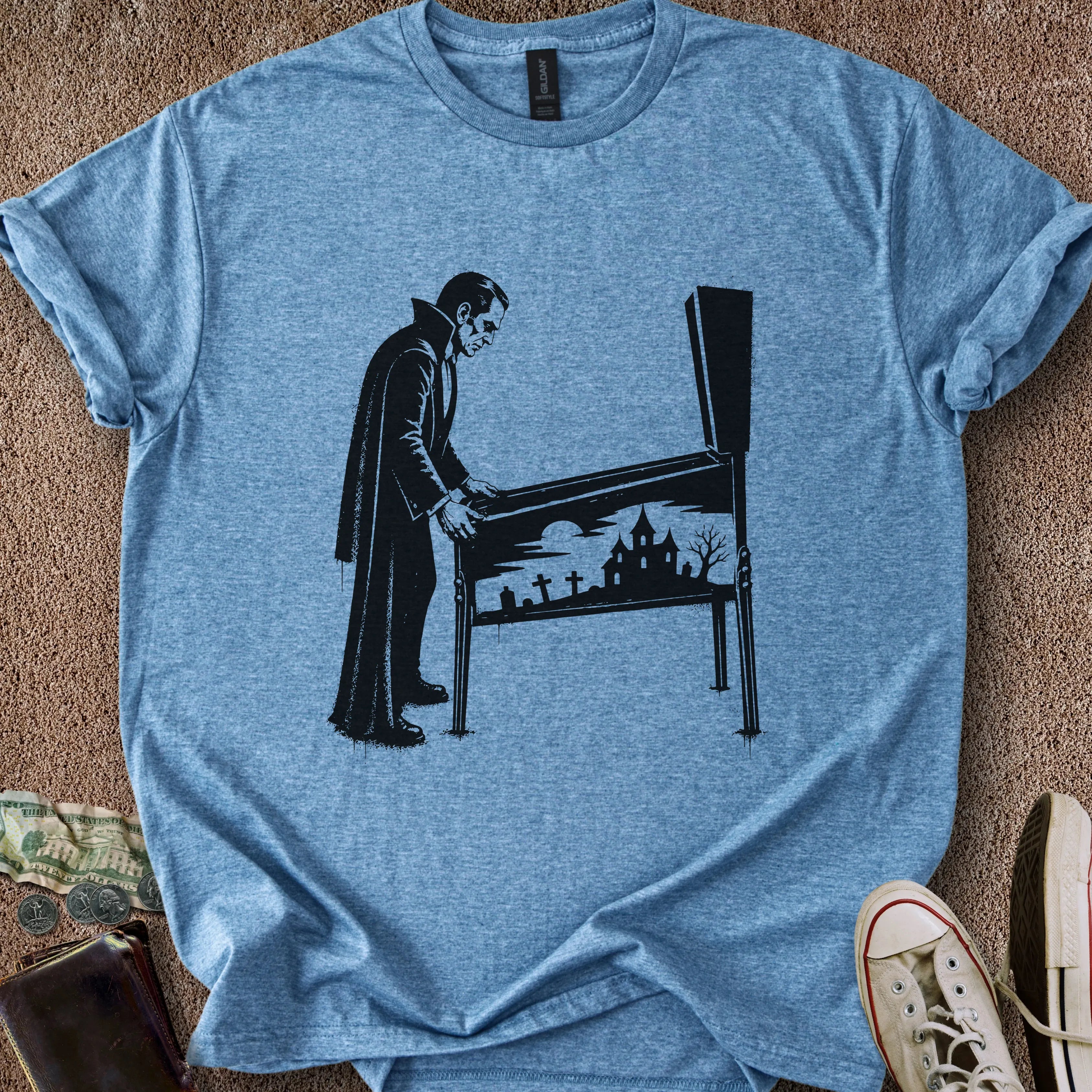 Printify T-Shirt Heather Indigo / S 0192_dracula playing pinball T-Shirt