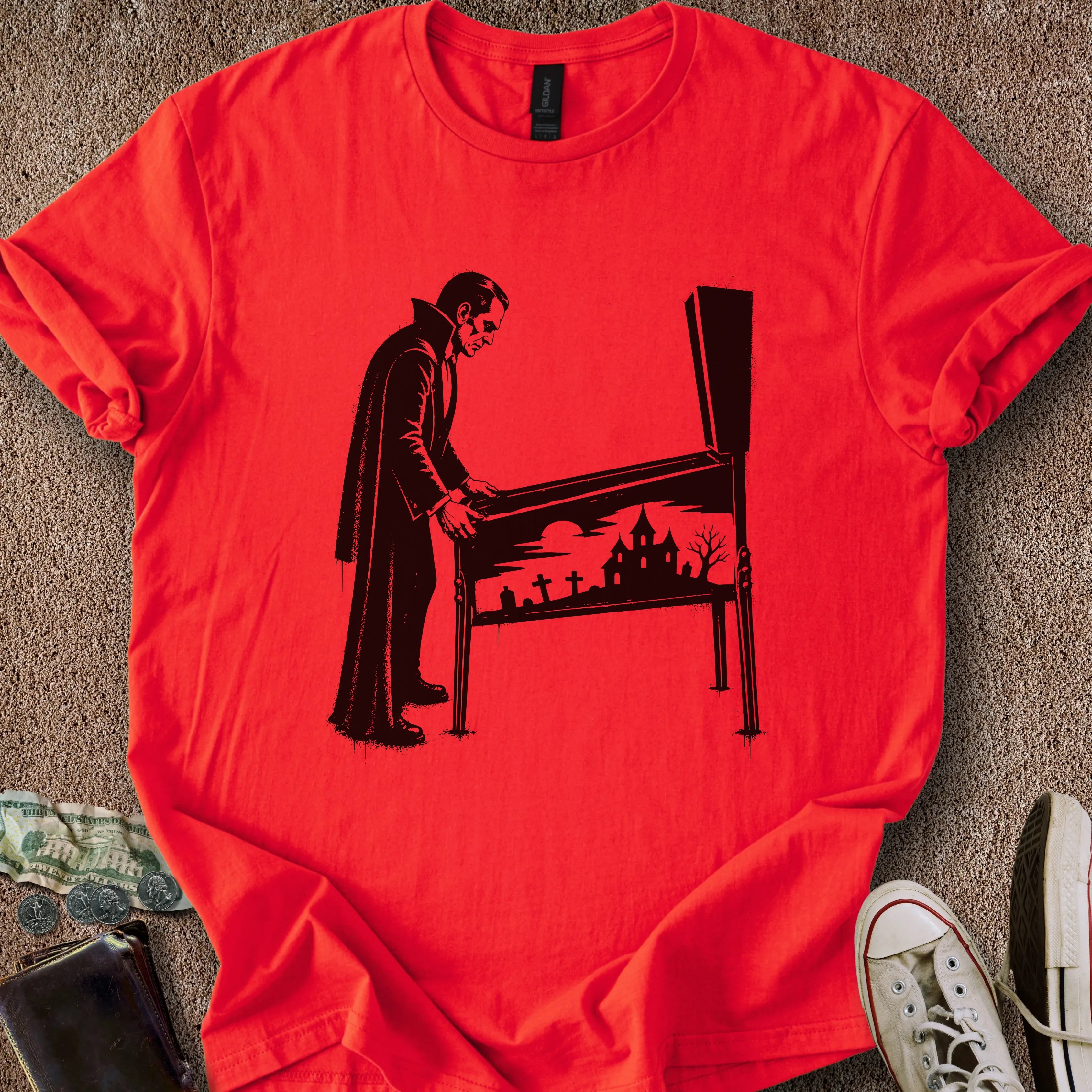 Printify T-Shirt Red / S 0192_dracula playing pinball T-Shirt