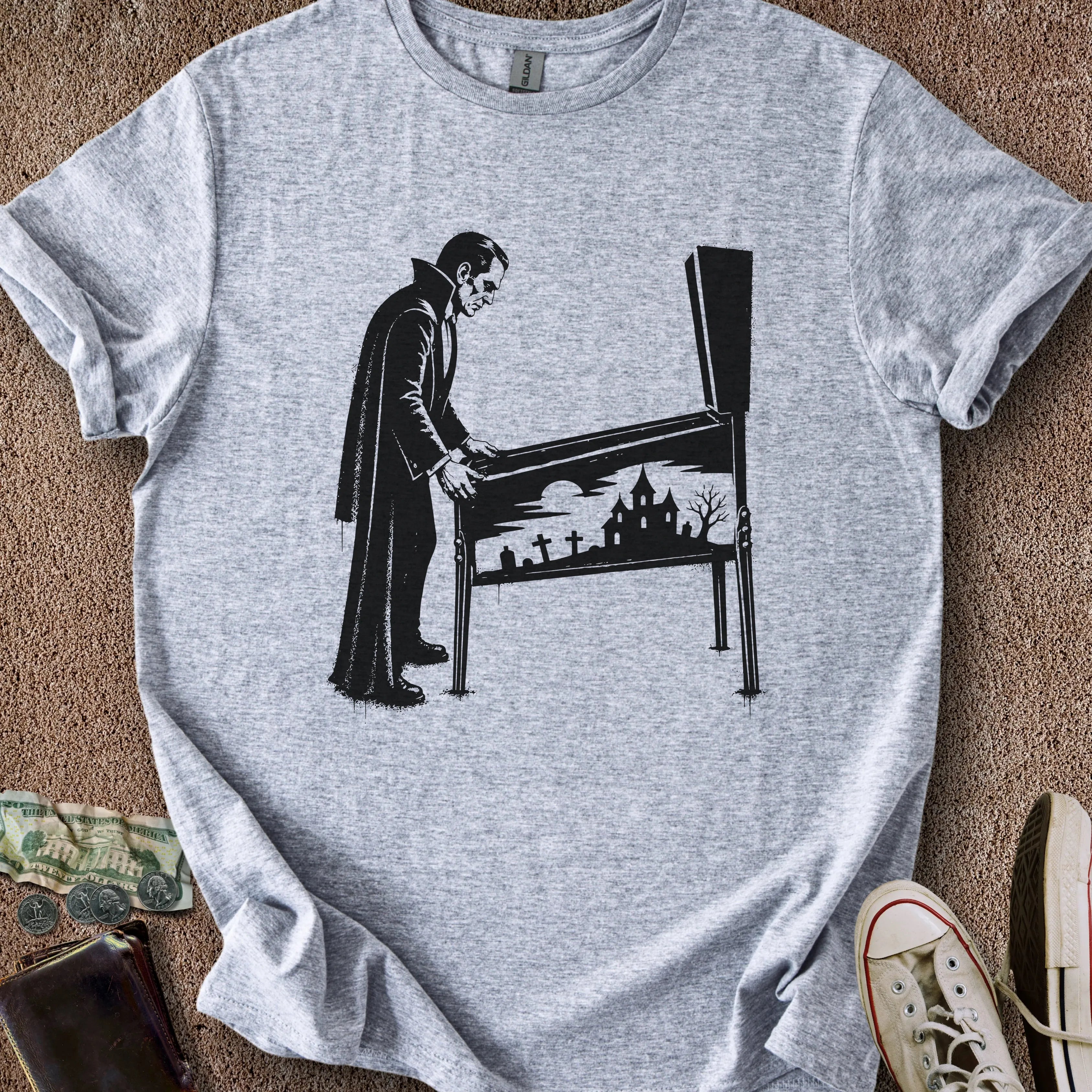 Printify T-Shirt Sport Grey / S 0192_dracula playing pinball T-Shirt