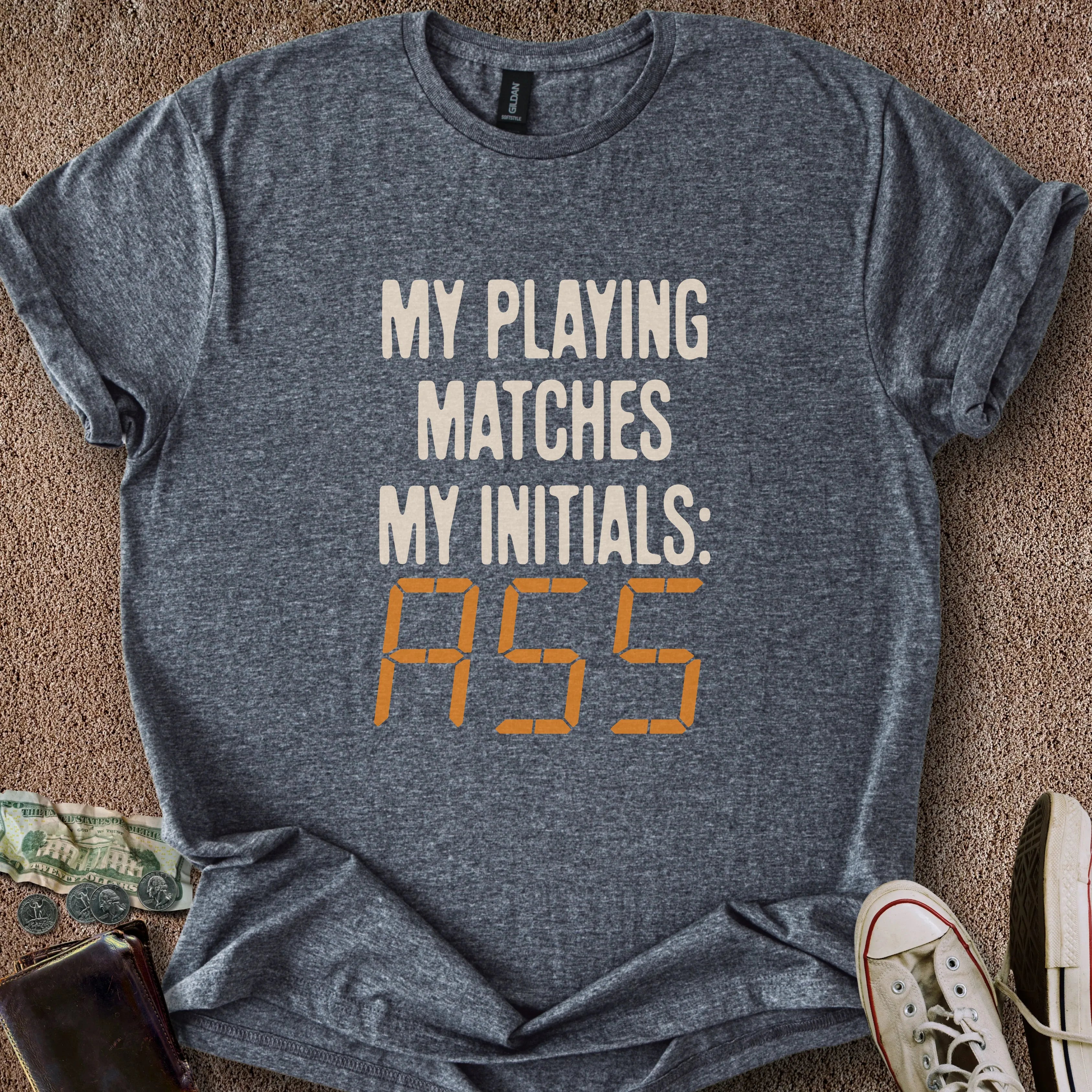 Printify T-Shirt Dark Heather / S 0196_playing matches initals ass T-Shirt
