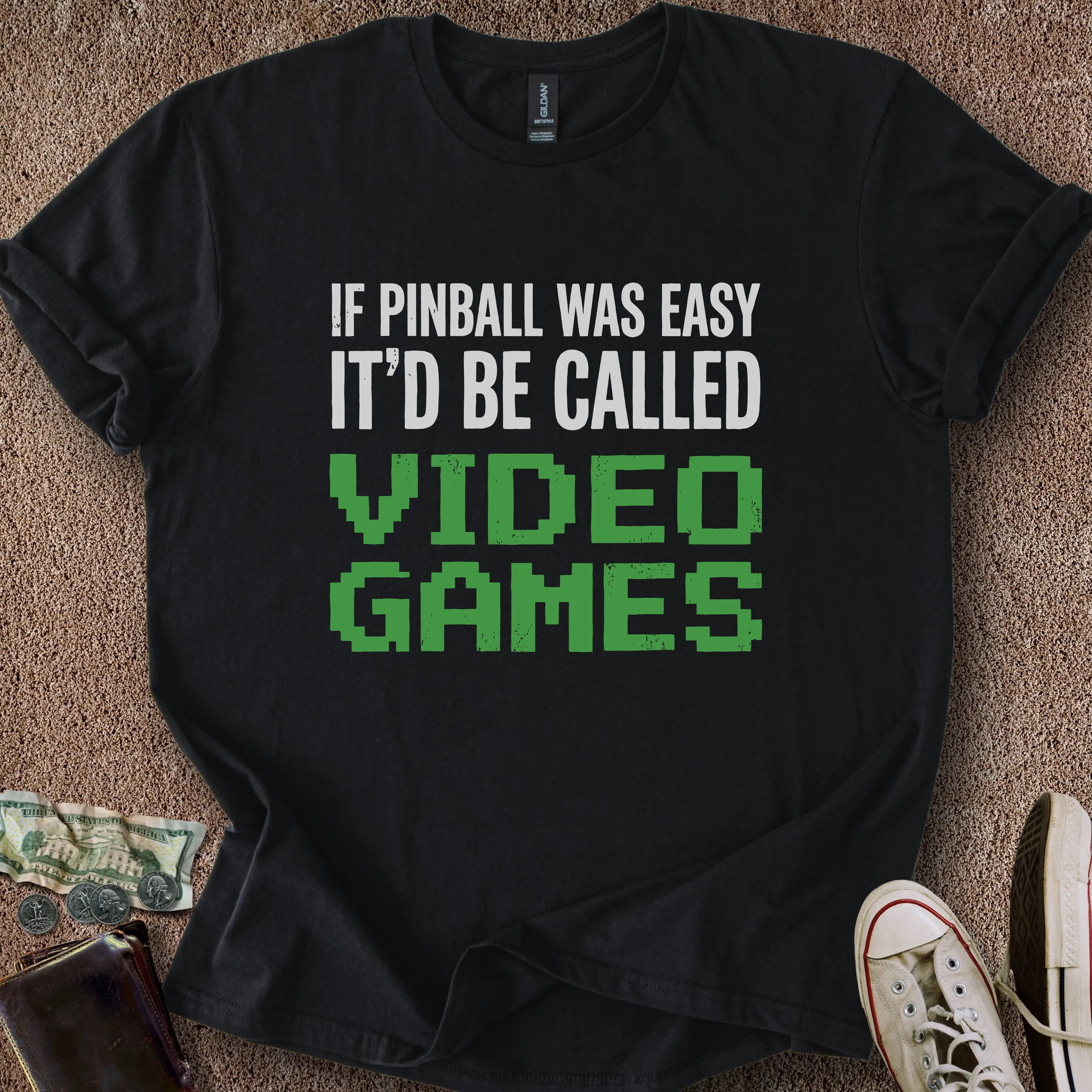 Printify T-Shirt Black / S 0197_pinball was easy video games T-Shirt