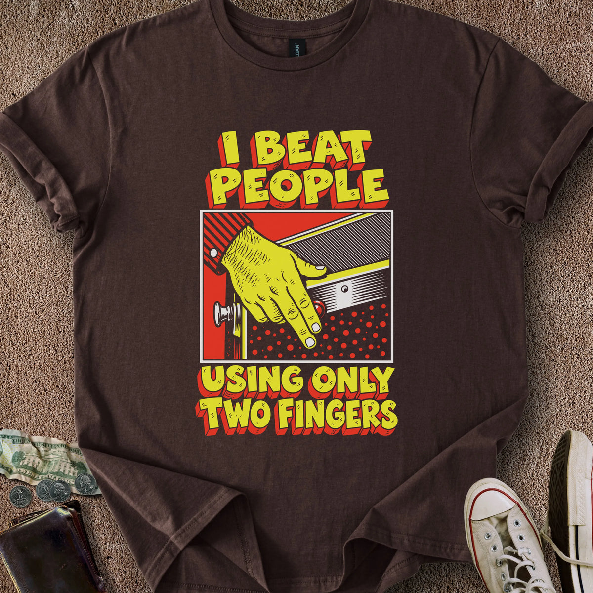 Printify T-Shirt Dark Chocolate / S 2 Finger Beating T-Shirt