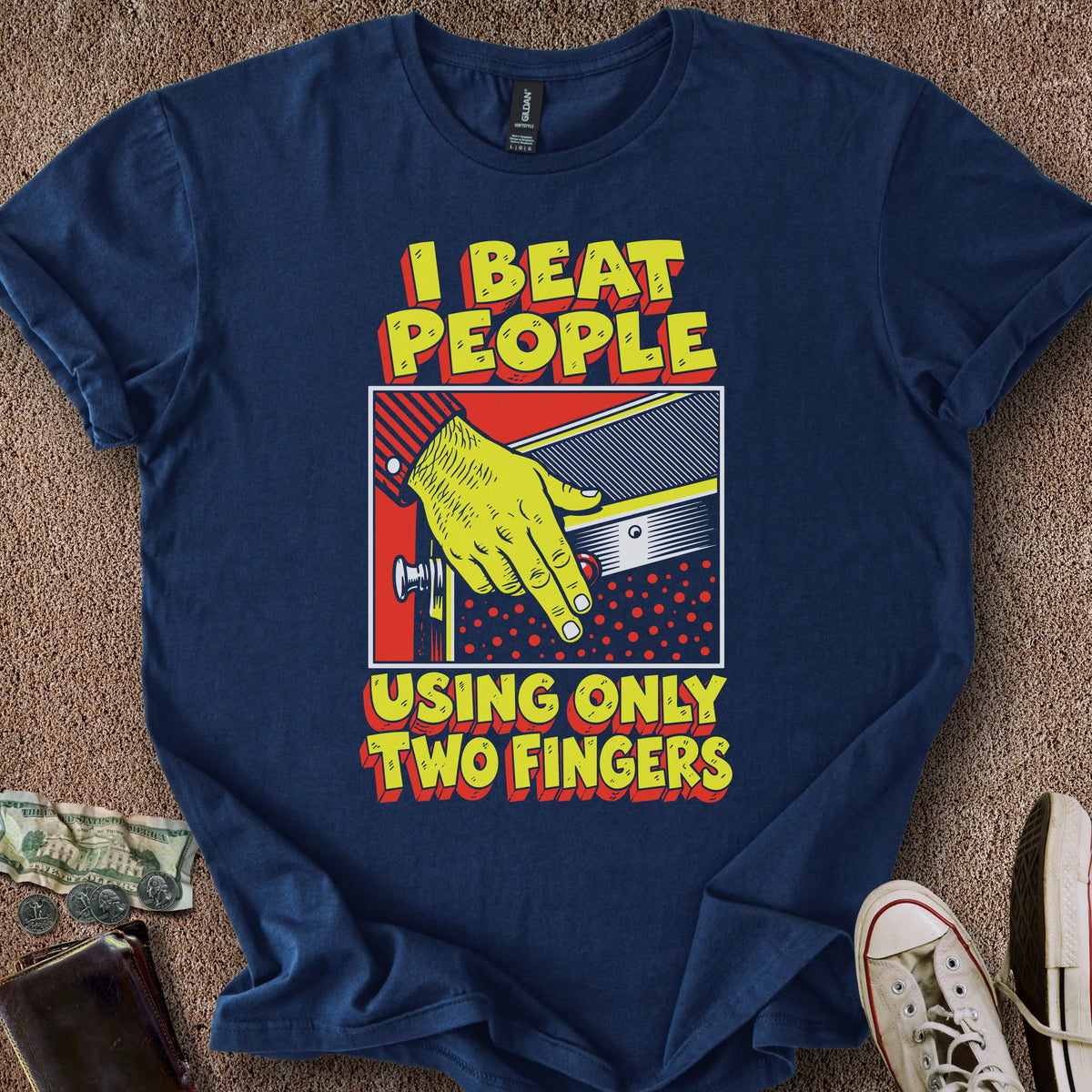 Printify T-Shirt Navy / S 2 Finger Beating T-Shirt