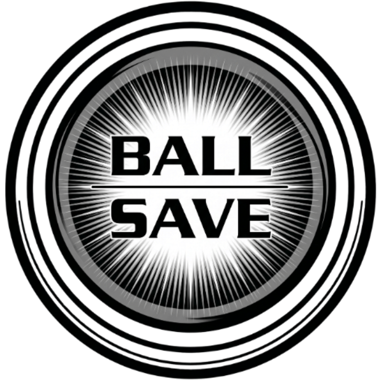 Circular logo with 'BALL SAVE' text on a black background