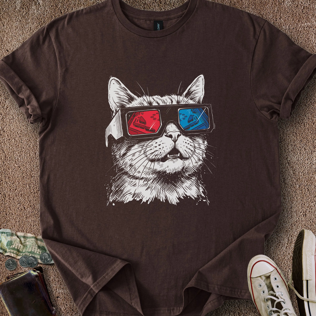Printify T-Shirt Dark Chocolate / S 3D Pinball Cat T-Shirt