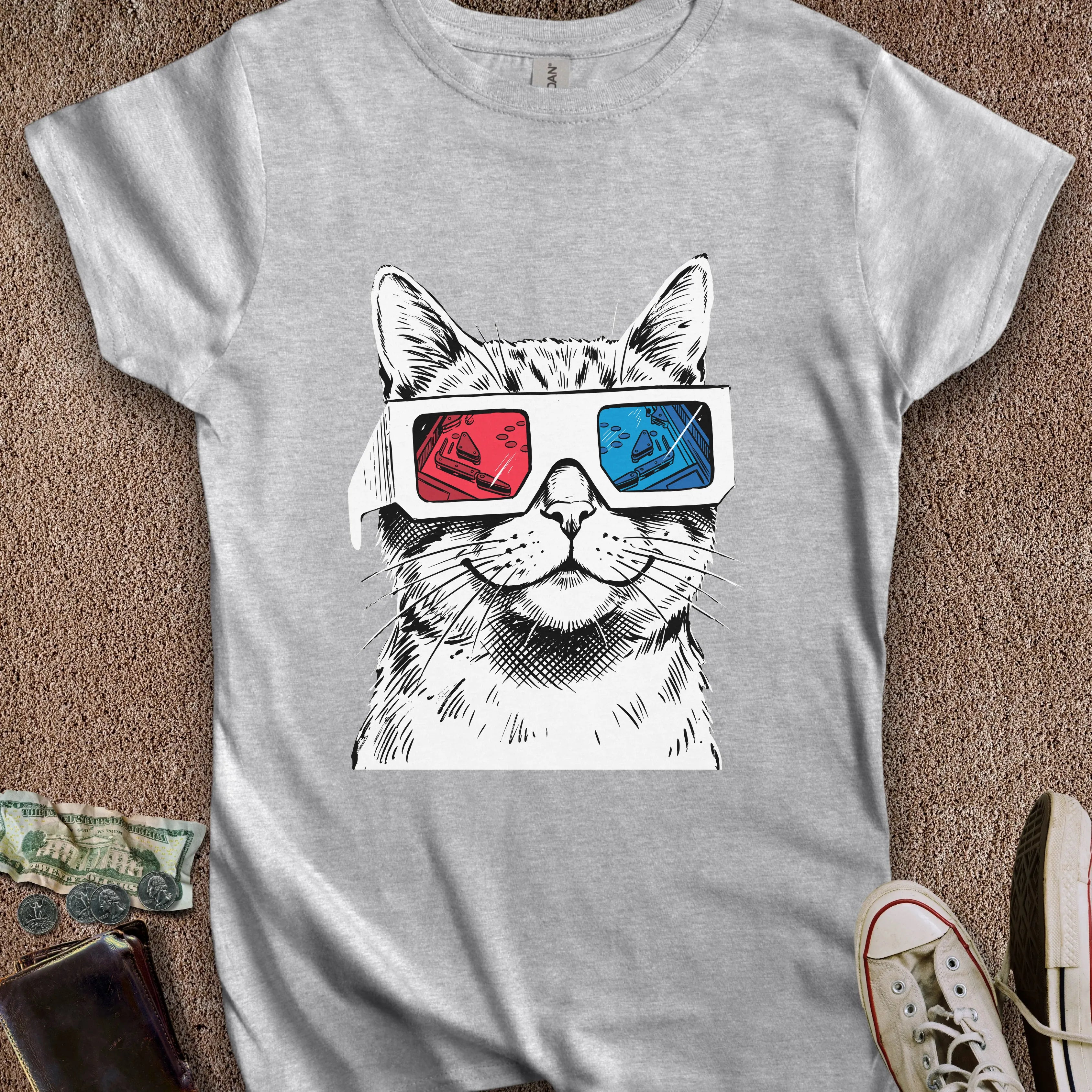 Printify T-Shirt S / Sport Grey 3D Pinball Cat Women's T-Shirt