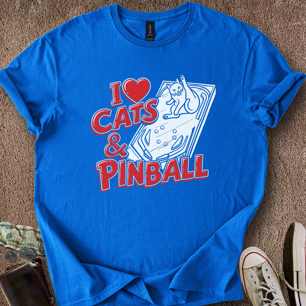 Printify T-Shirt I ❤️ Cats & Pinball T-Shirt