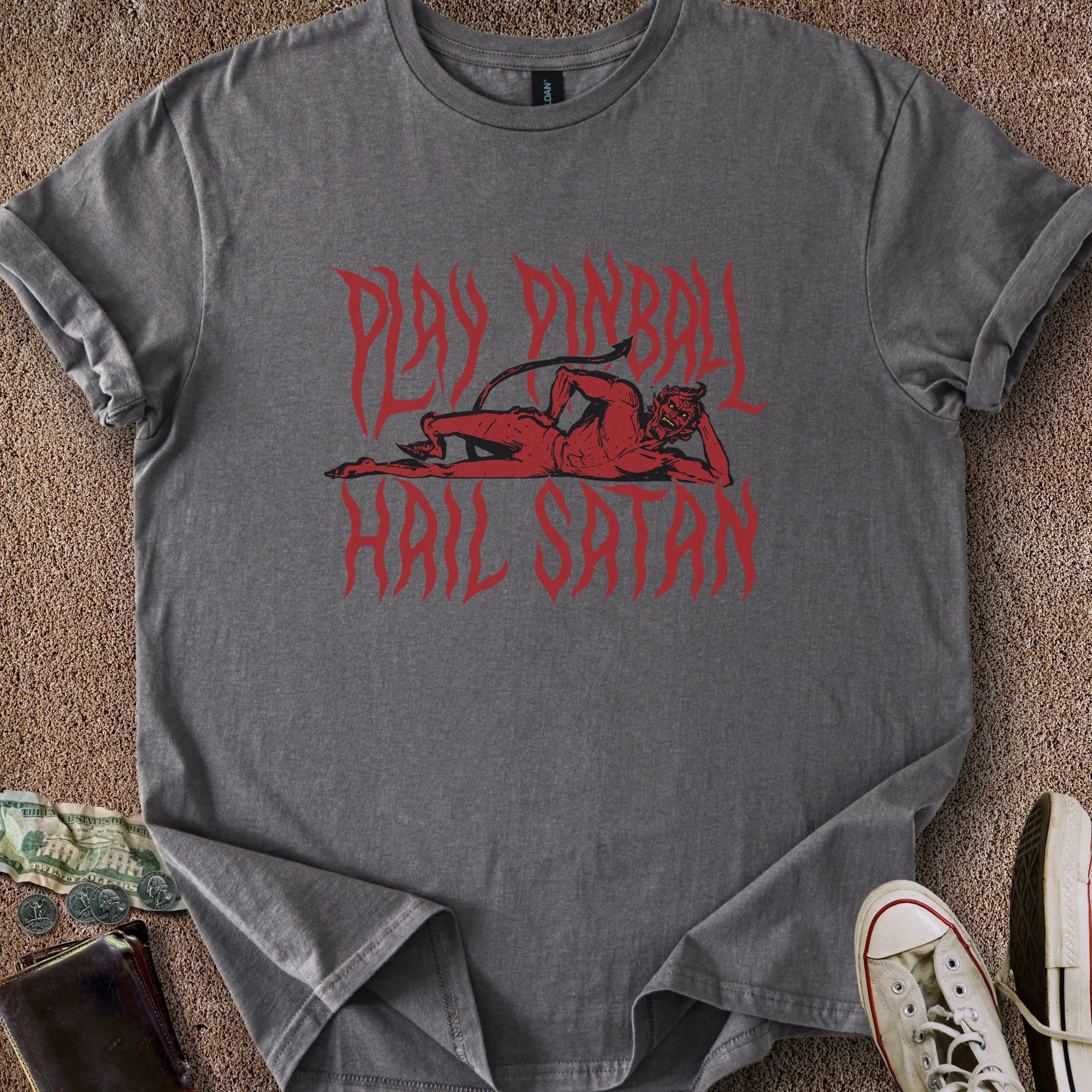 Printify T-Shirt Play Pinball Hail Satan T-Shirt