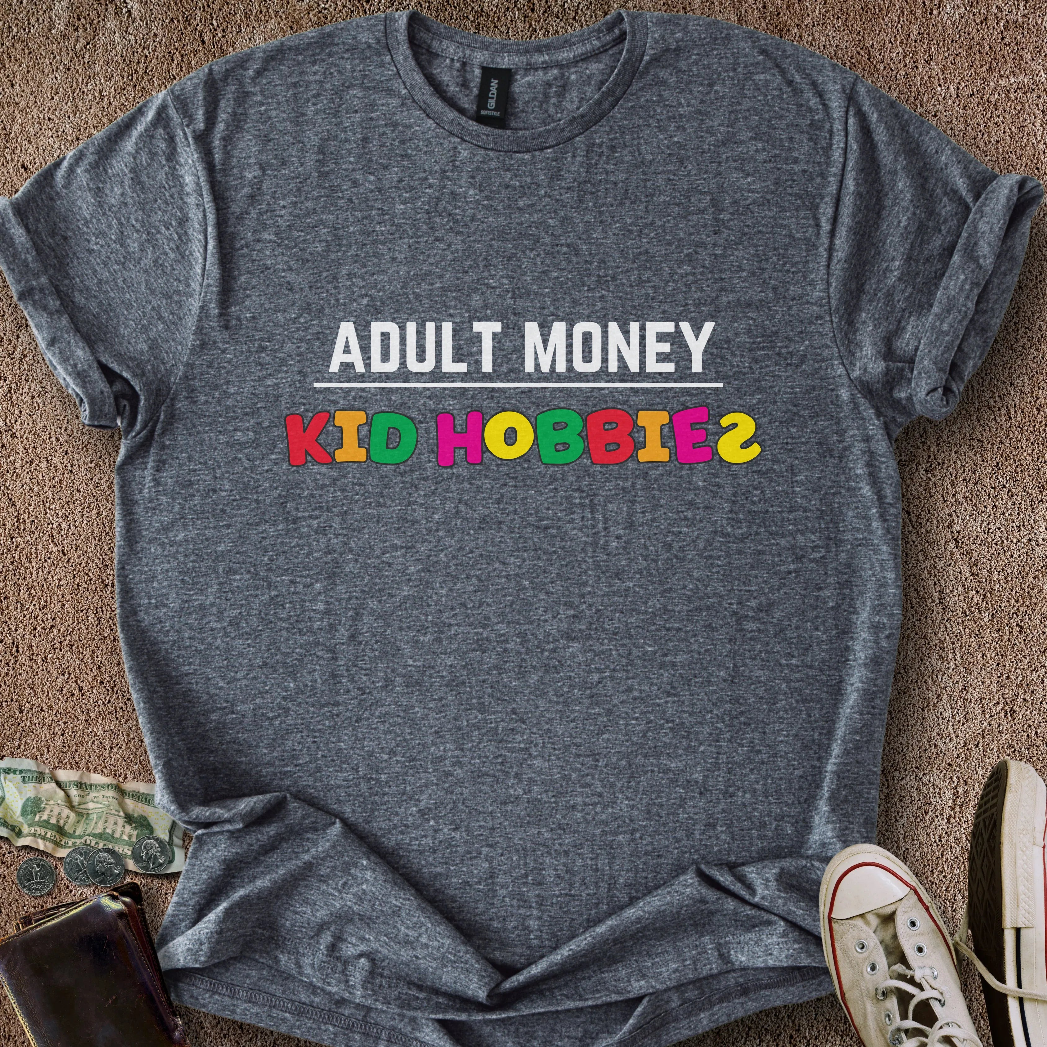 Printify T-Shirt Dark Heather / S Adult Money Kid Hobbies T-Shirt