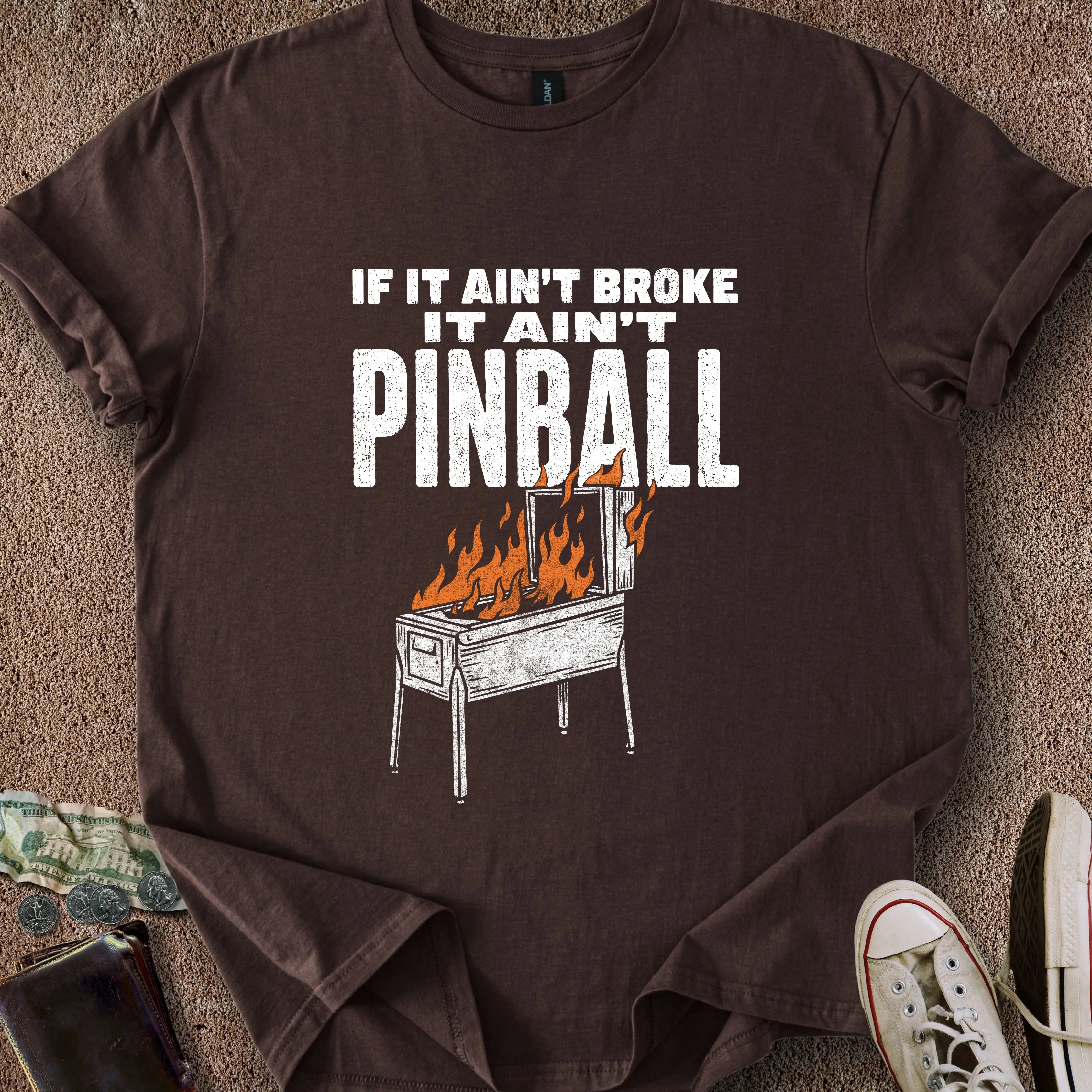 Printify T-Shirt Dark Chocolate / S Ain't Broke Pinball T-Shirt
