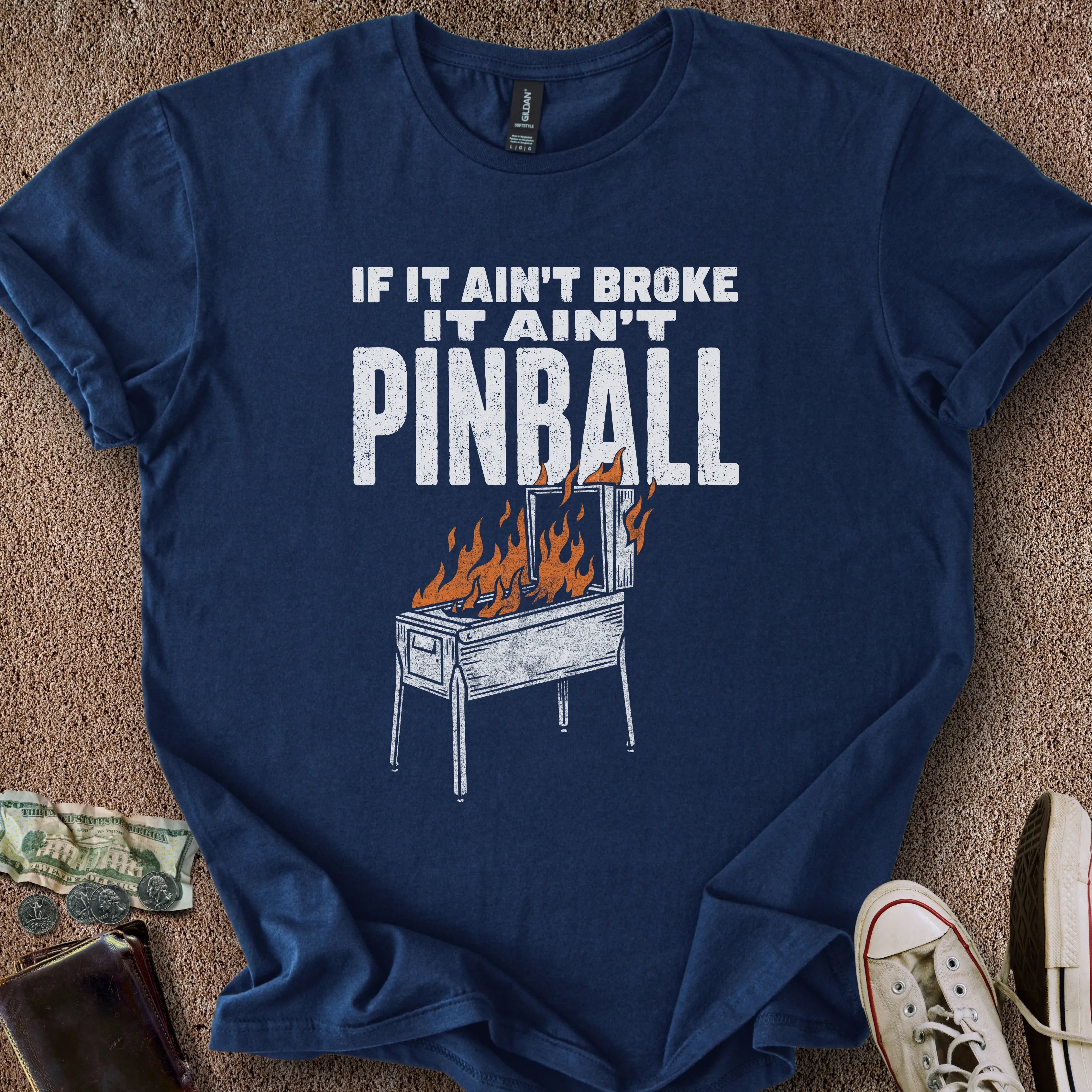 Printify T-Shirt Navy / S Ain't Broke Pinball T-Shirt