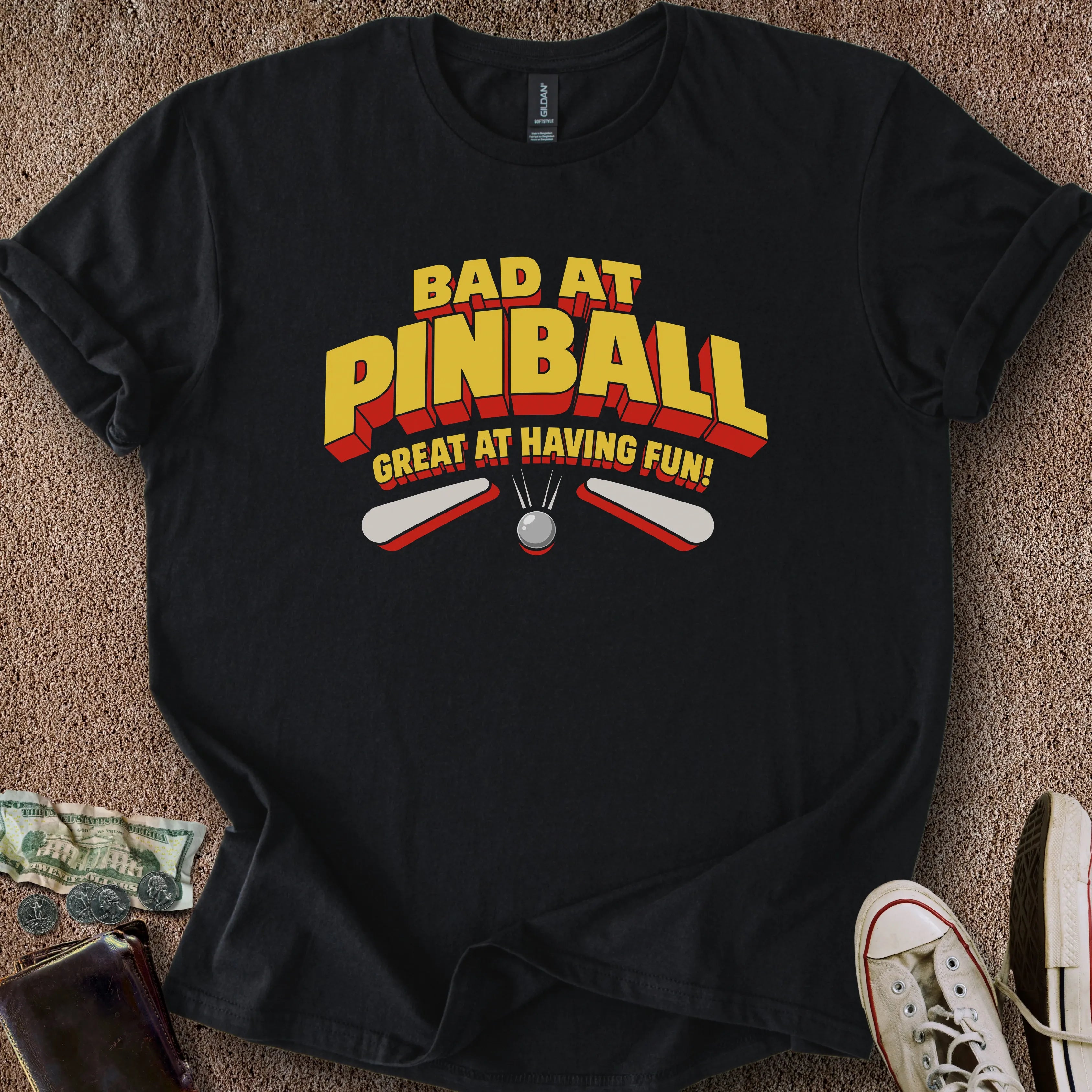 Printify T-Shirt Black / S Bad at Pinball But Fun T-Shirt