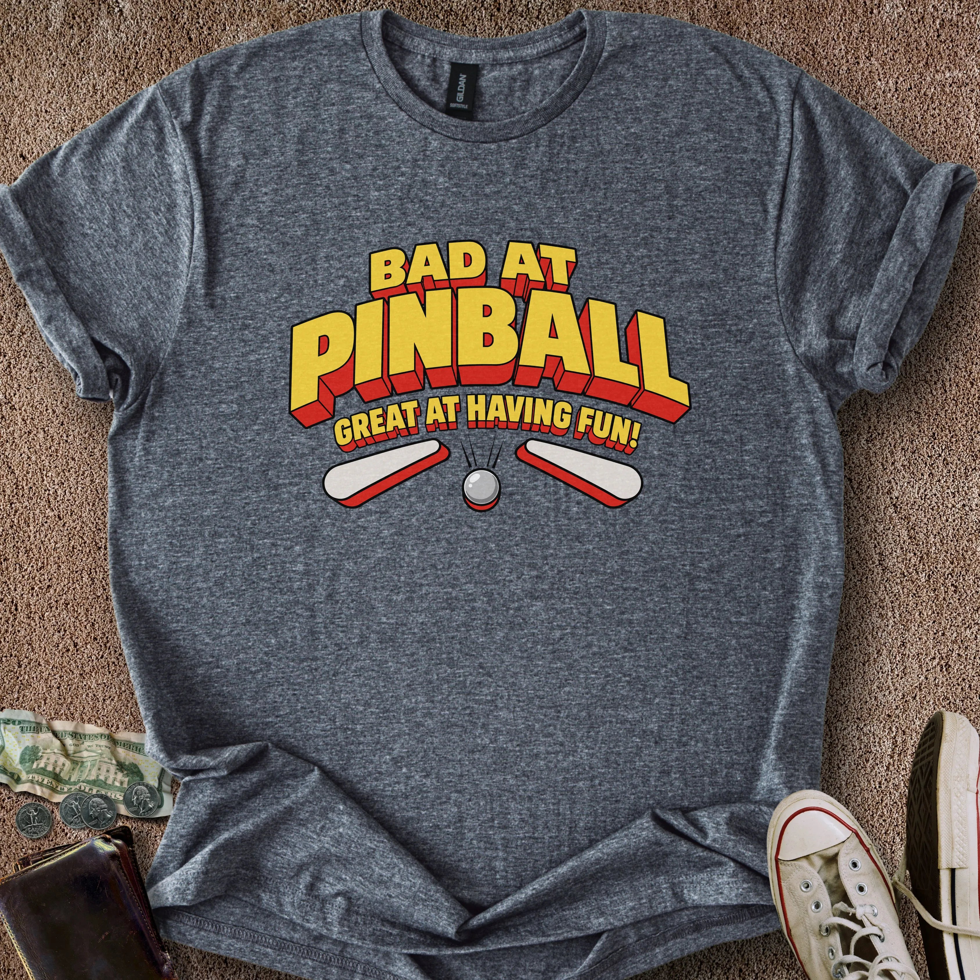 Printify T-Shirt Dark Heather / S Bad at Pinball But Fun T-Shirt
