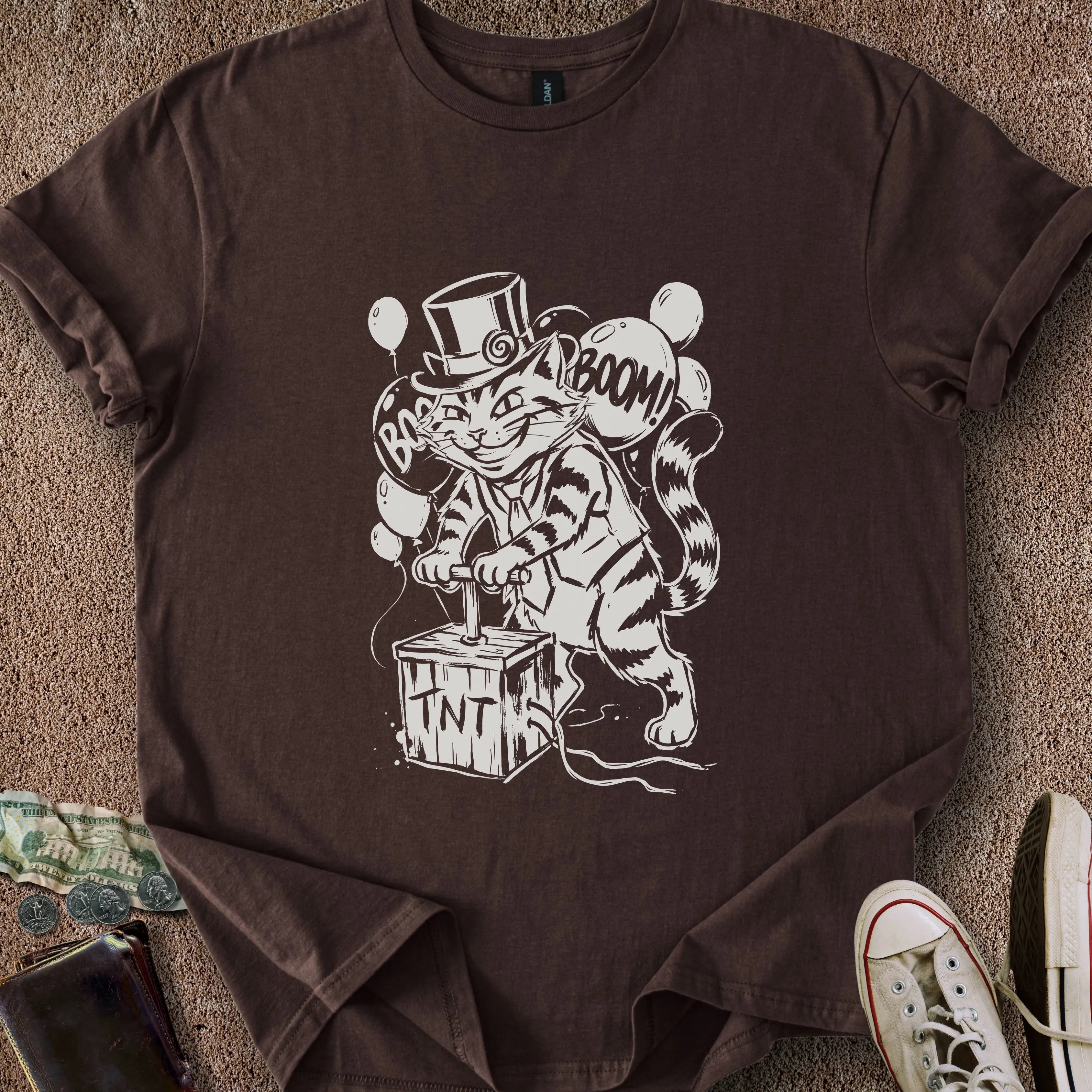 Printify T-Shirt Dark Chocolate / S Boom Balloon Cat T-Shirt