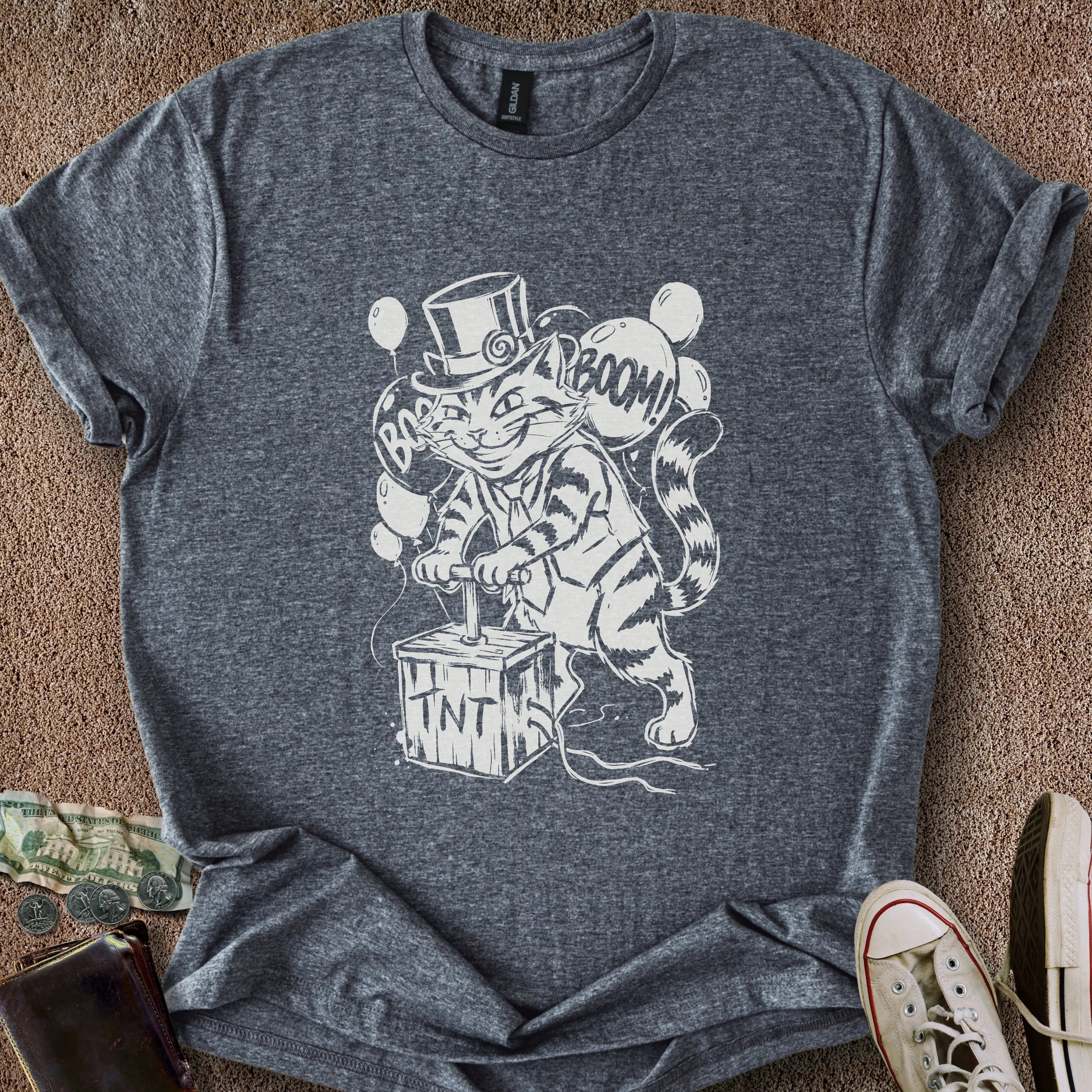 Printify T-Shirt Dark Heather / S Boom Balloon Cat T-Shirt
