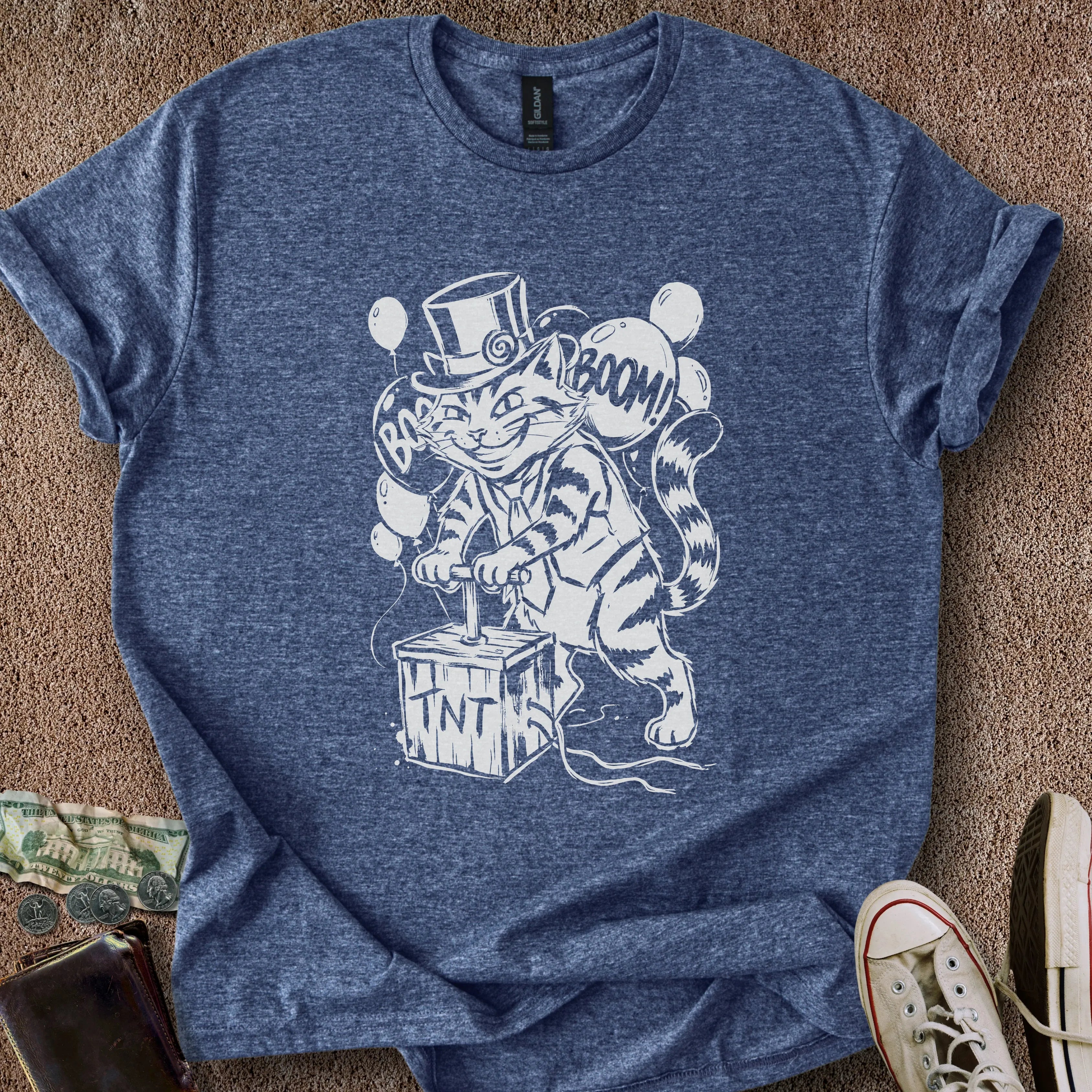 Printify T-Shirt Heather Navy / S Boom Balloon Cat T-Shirt