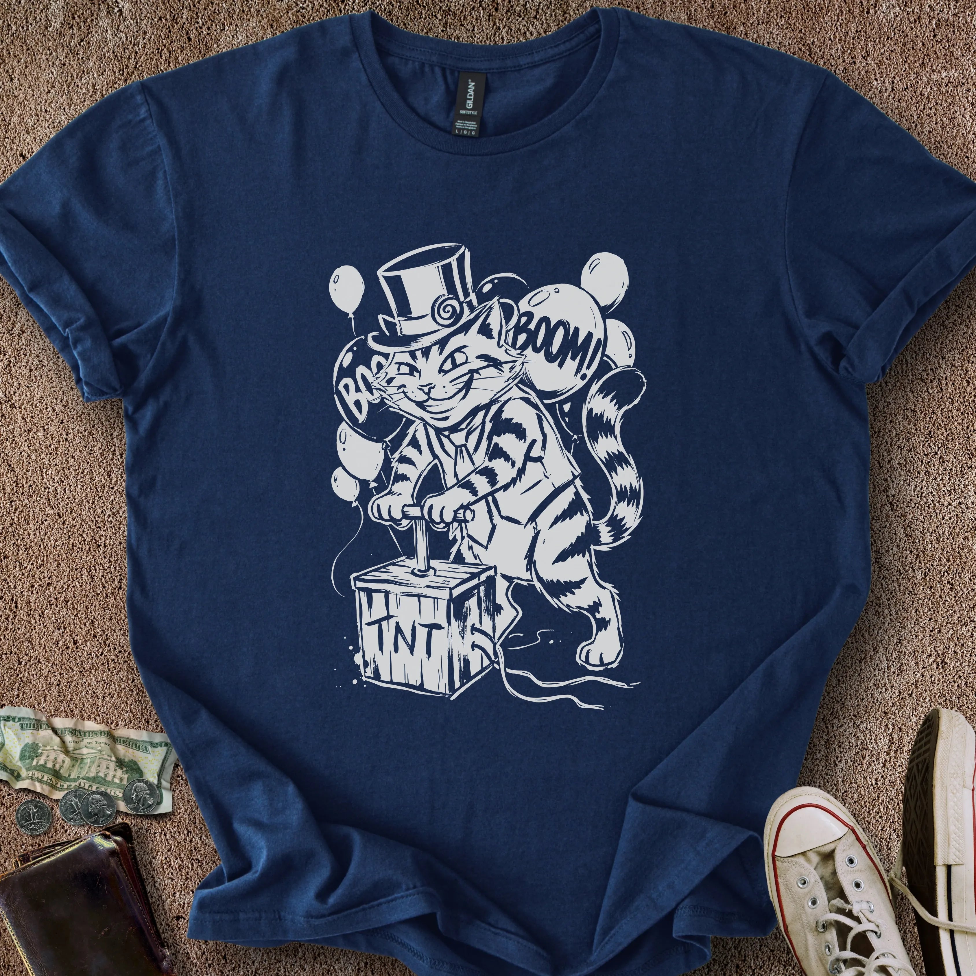 Printify T-Shirt Navy / S Boom Balloon Cat T-Shirt