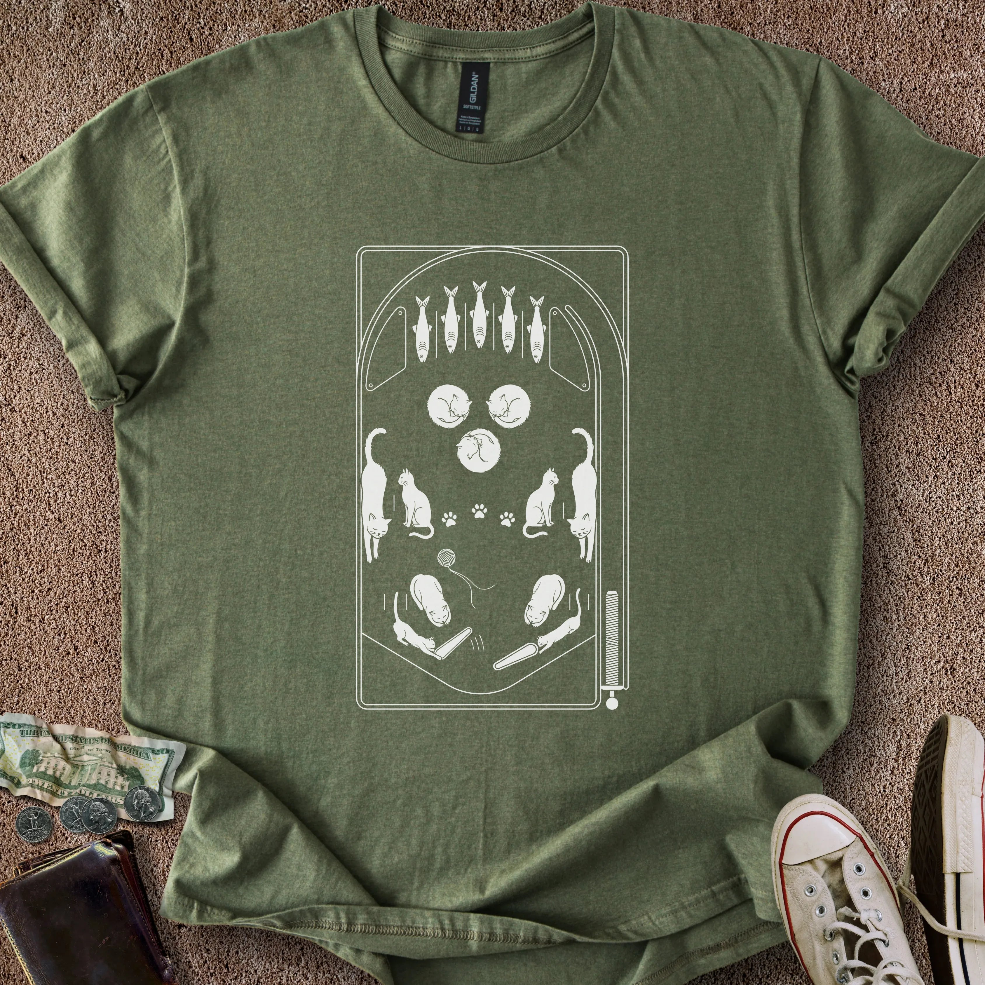 Printify T-Shirt Military Green / S Cat Playfield T-Shirt