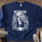 Printify Sweatshirt S / Navy Cat Playing Pinball Sweatshirt
