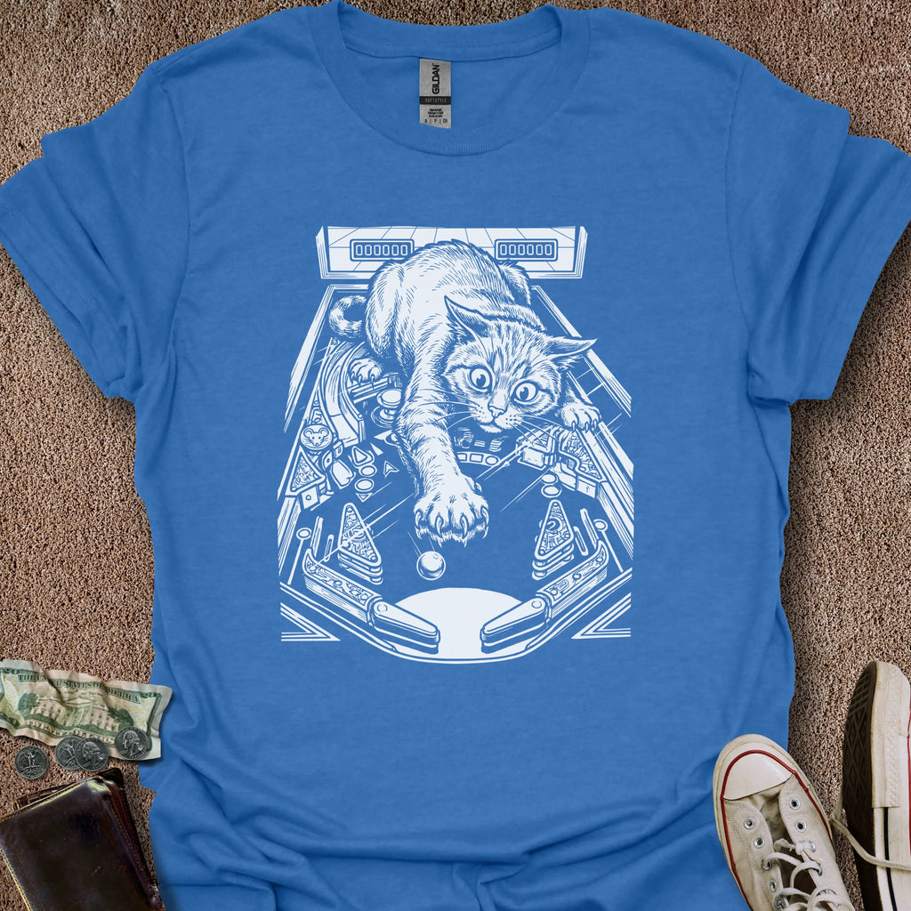 Printify T-Shirt Heather Royal / S Cat Playing Pinball T-Shirt