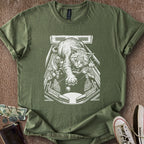 Printify T-Shirt Military Green / S Cat Playing Pinball T-Shirt