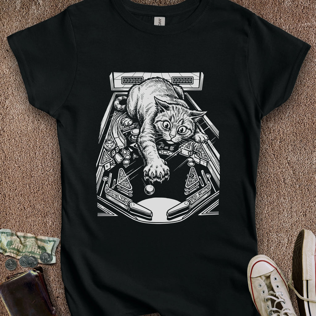 Printify T-Shirt S / Black Cat Playing Pinball Women's T-Shirt