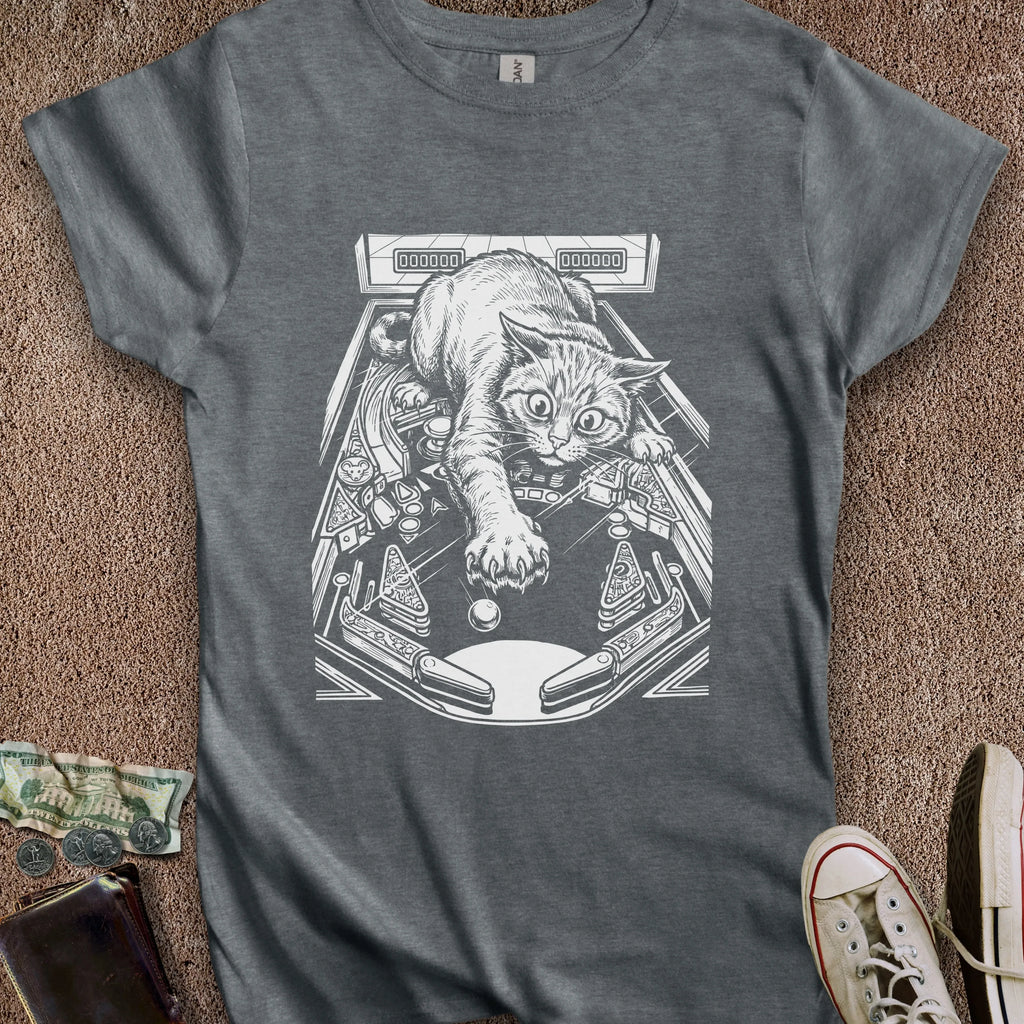 Printify T-Shirt S / Dark Heather Cat Playing Pinball Women's T-Shirt