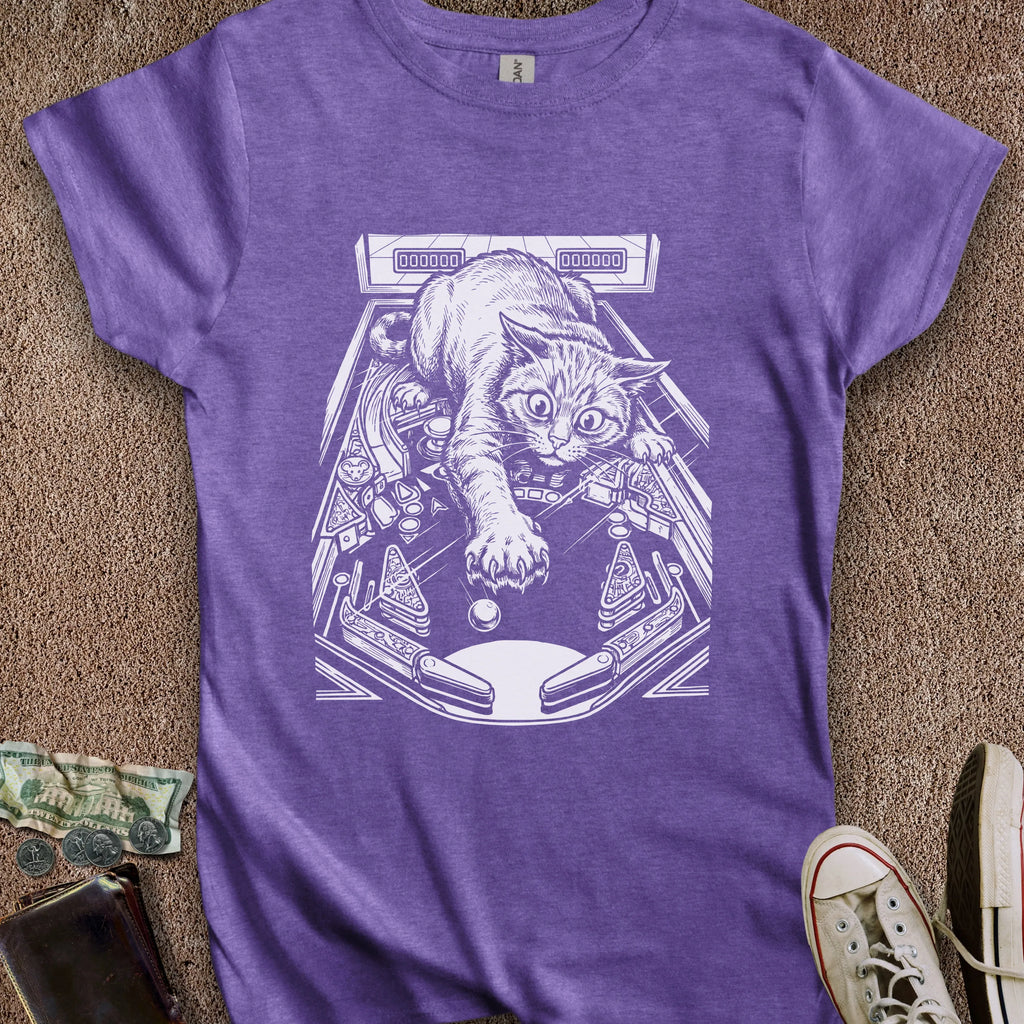 Printify T-Shirt S / Heather Purple Cat Playing Pinball Women's T-Shirt