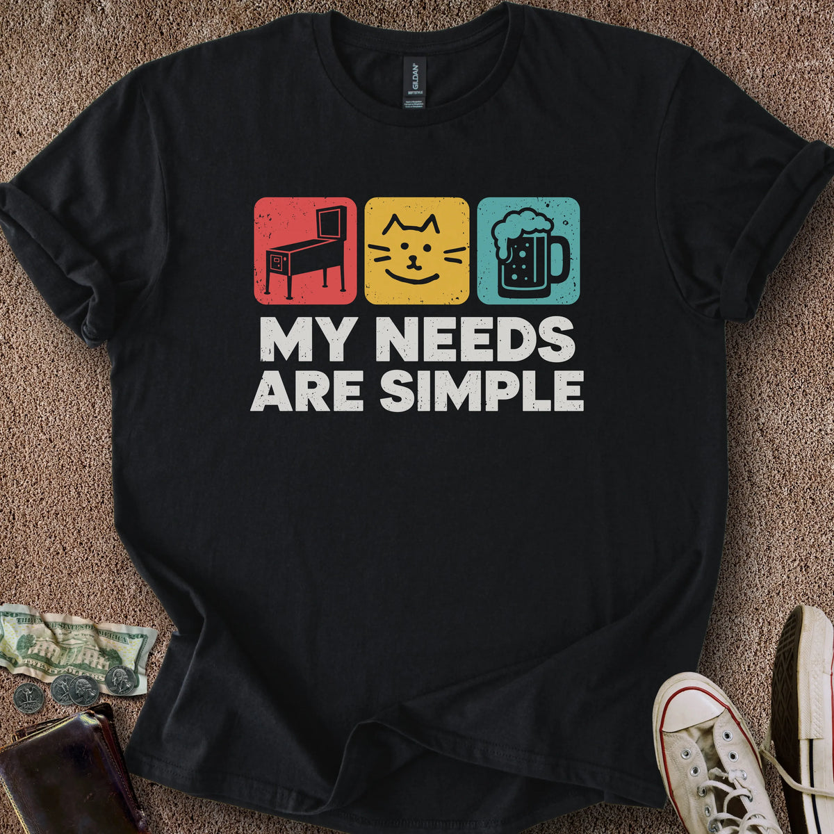 Printify T-Shirt Black / S Cat Simple Needs T-Shirt