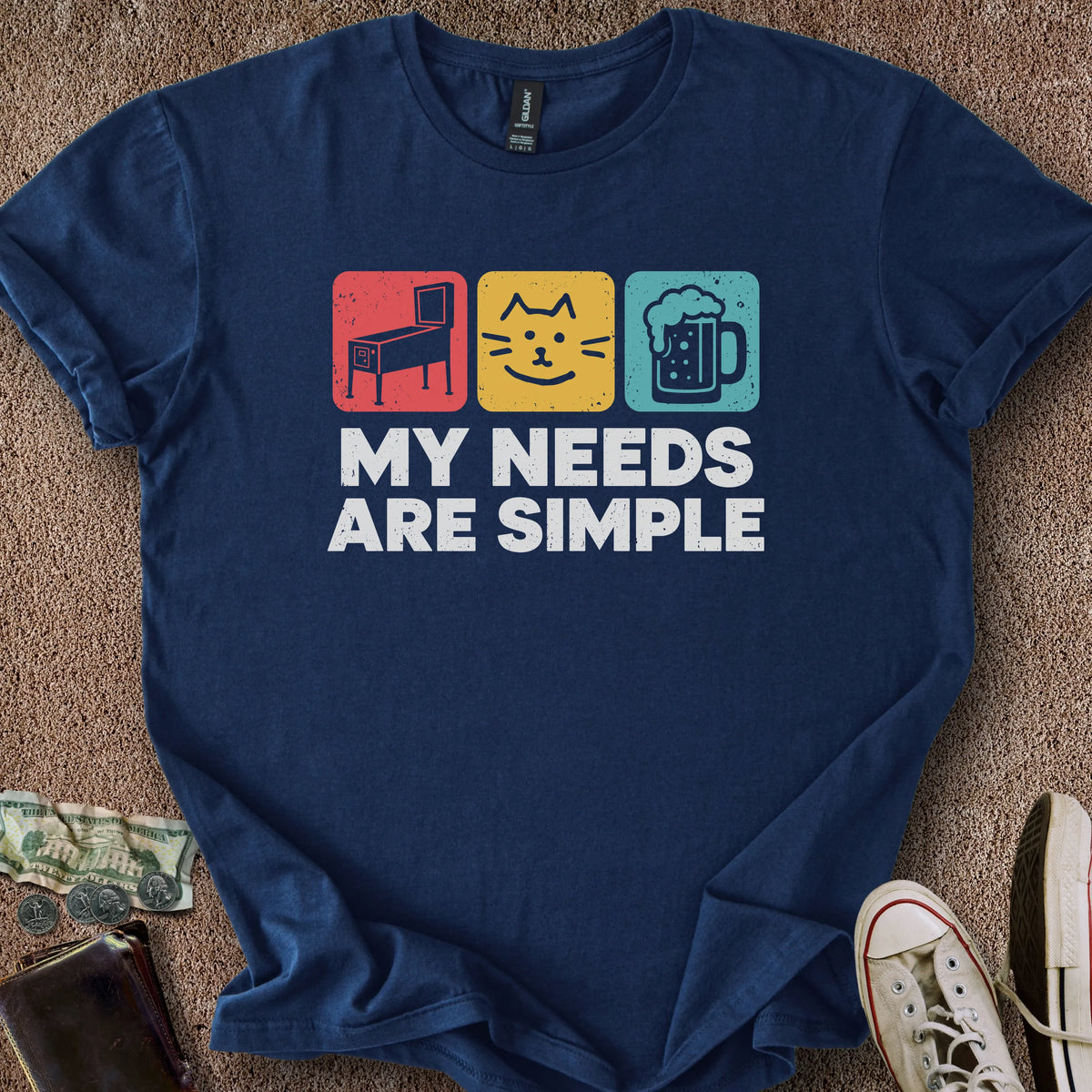 Printify T-Shirt Navy / S Cat Simple Needs T-Shirt