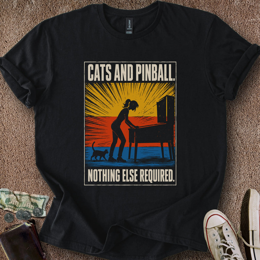 Printify T-Shirt Black / S Cats and Pinball T-Shirt